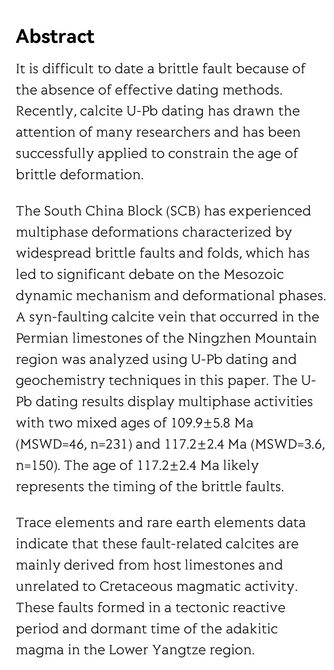 Syn-Faulting Calcite Ages: Constraint for the Late Mesozoic Deformation of the Ningzhen Mountain, Eastern China_2
