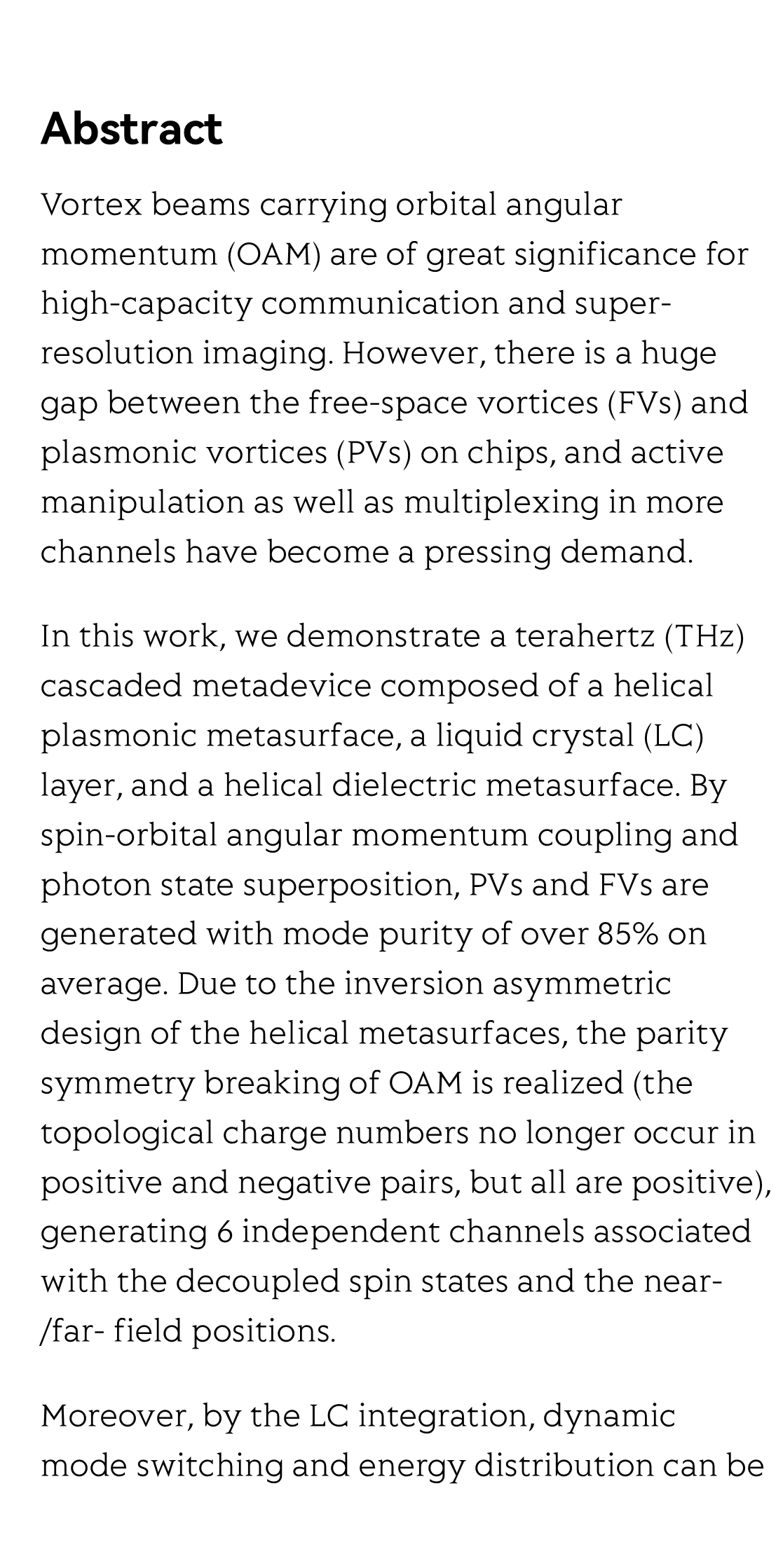 Terahertz active multi-channel vortices with parity symmetry breaking and near/far field multiplexing based on a dielectric-liquid crystal-plasmonic metadevice_2