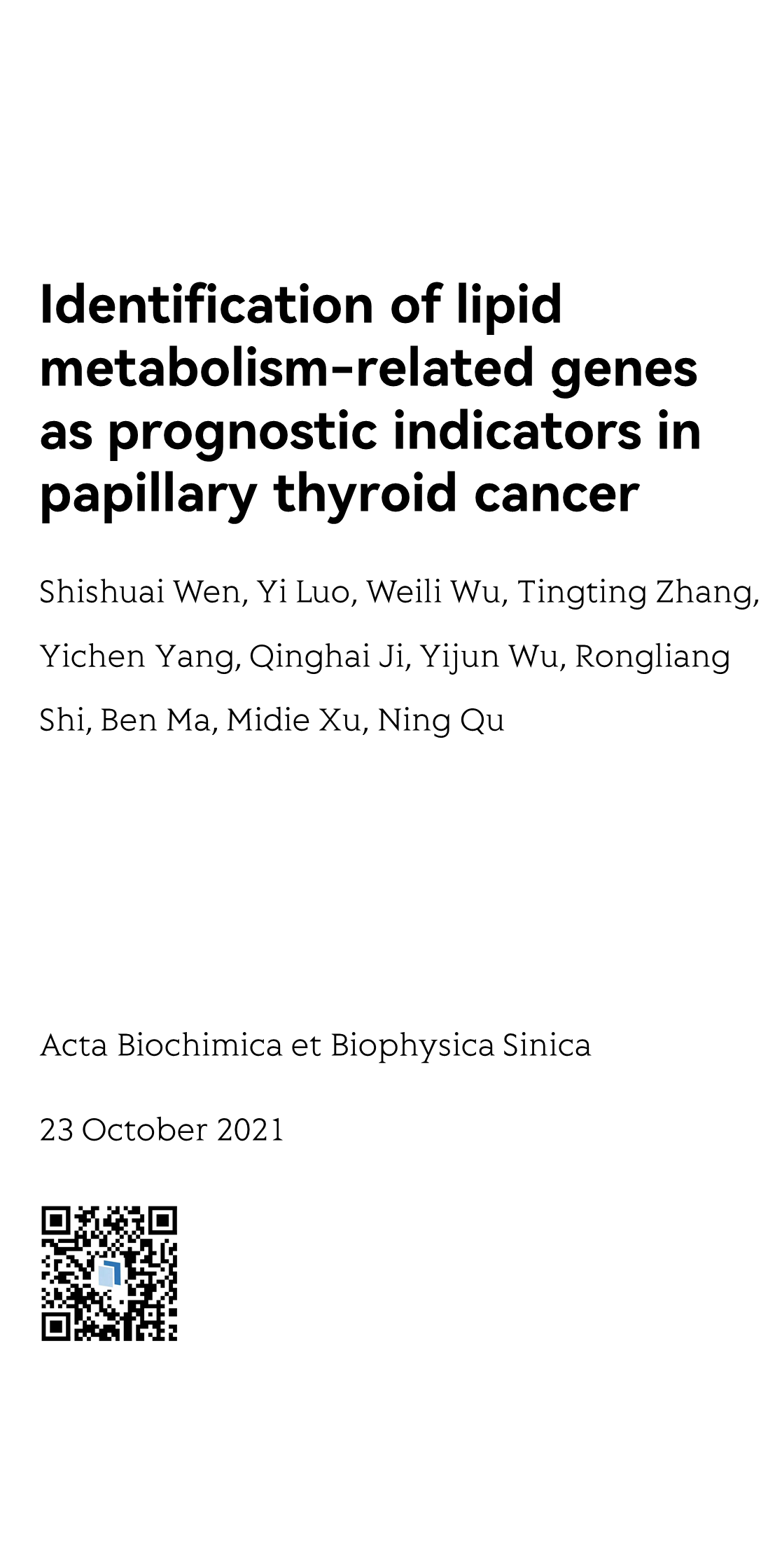 Identification of lipid metabolism-related genes as prognostic indicators in papillary thyroid cancer_1