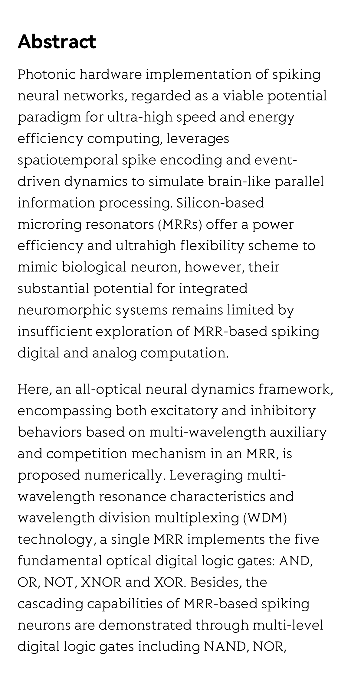All-optical digital logic and neuromorphic computing based on multi-wavelength auxiliary and competition in a single microring resonator_2