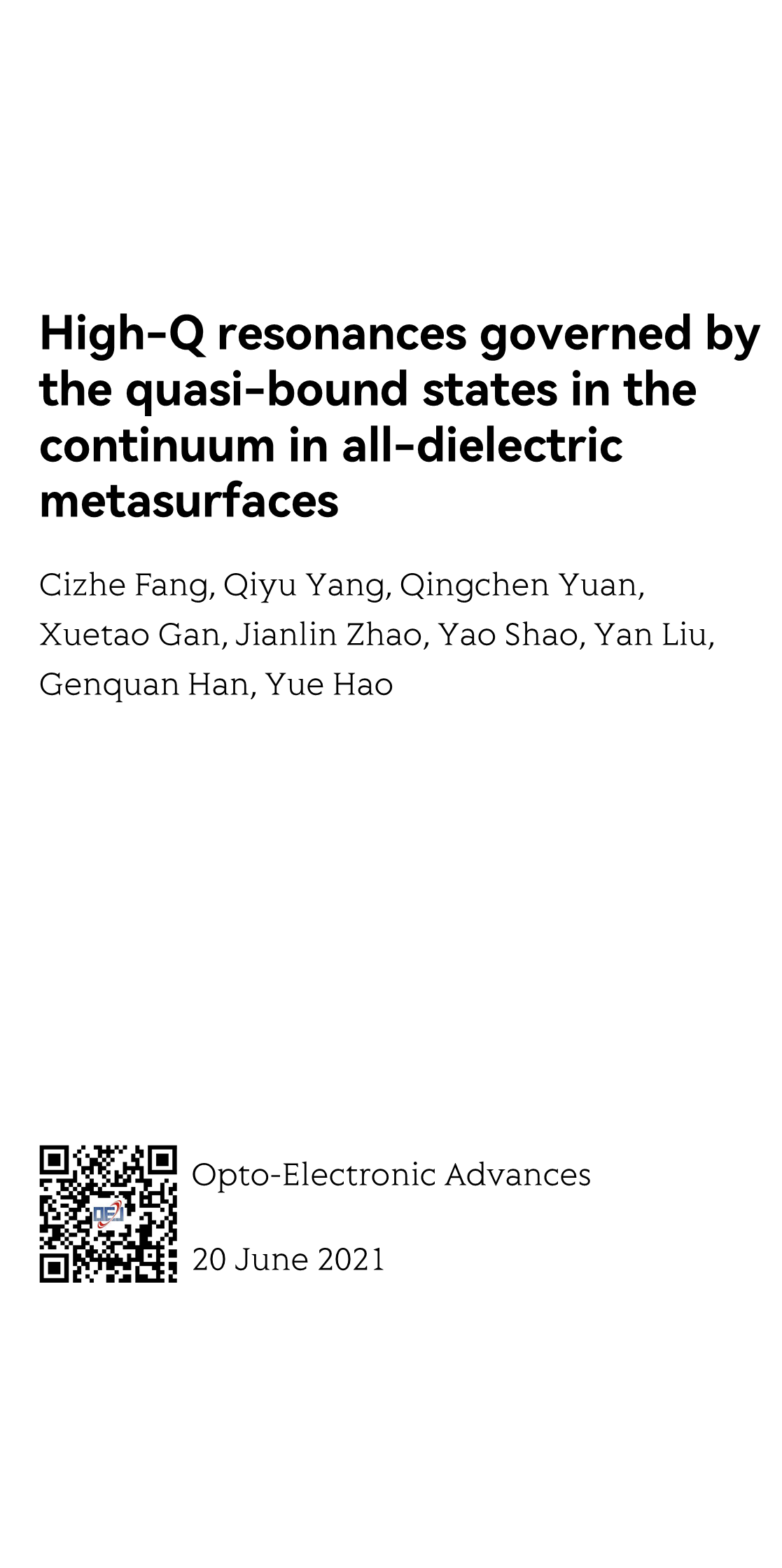 High-Q resonances governed by the quasi-bound states in the continuum in all-dielectric metasurfaces_1