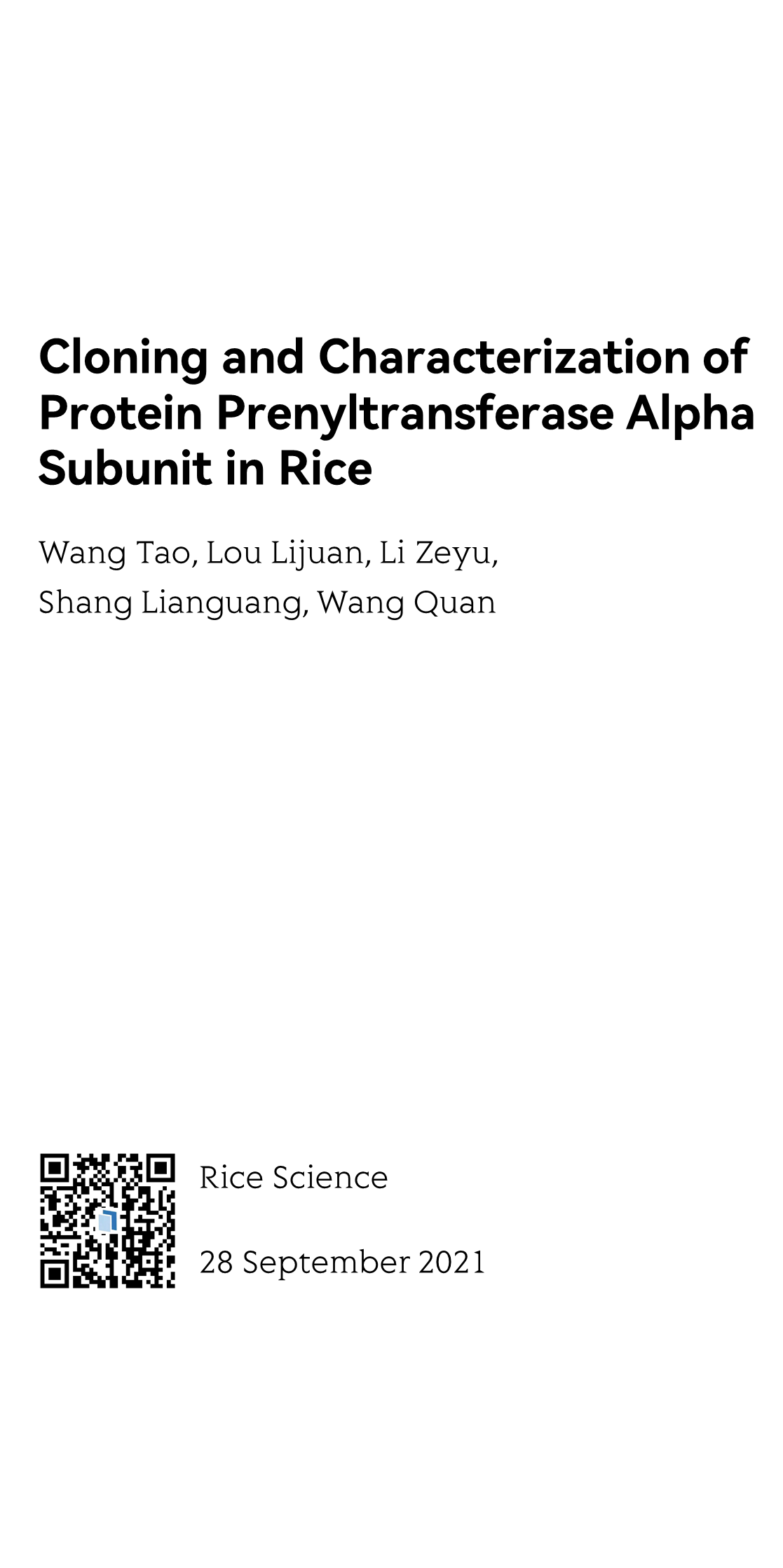 Cloning and Characterization of Protein Prenyltransferase Alpha Subunit in Rice_1