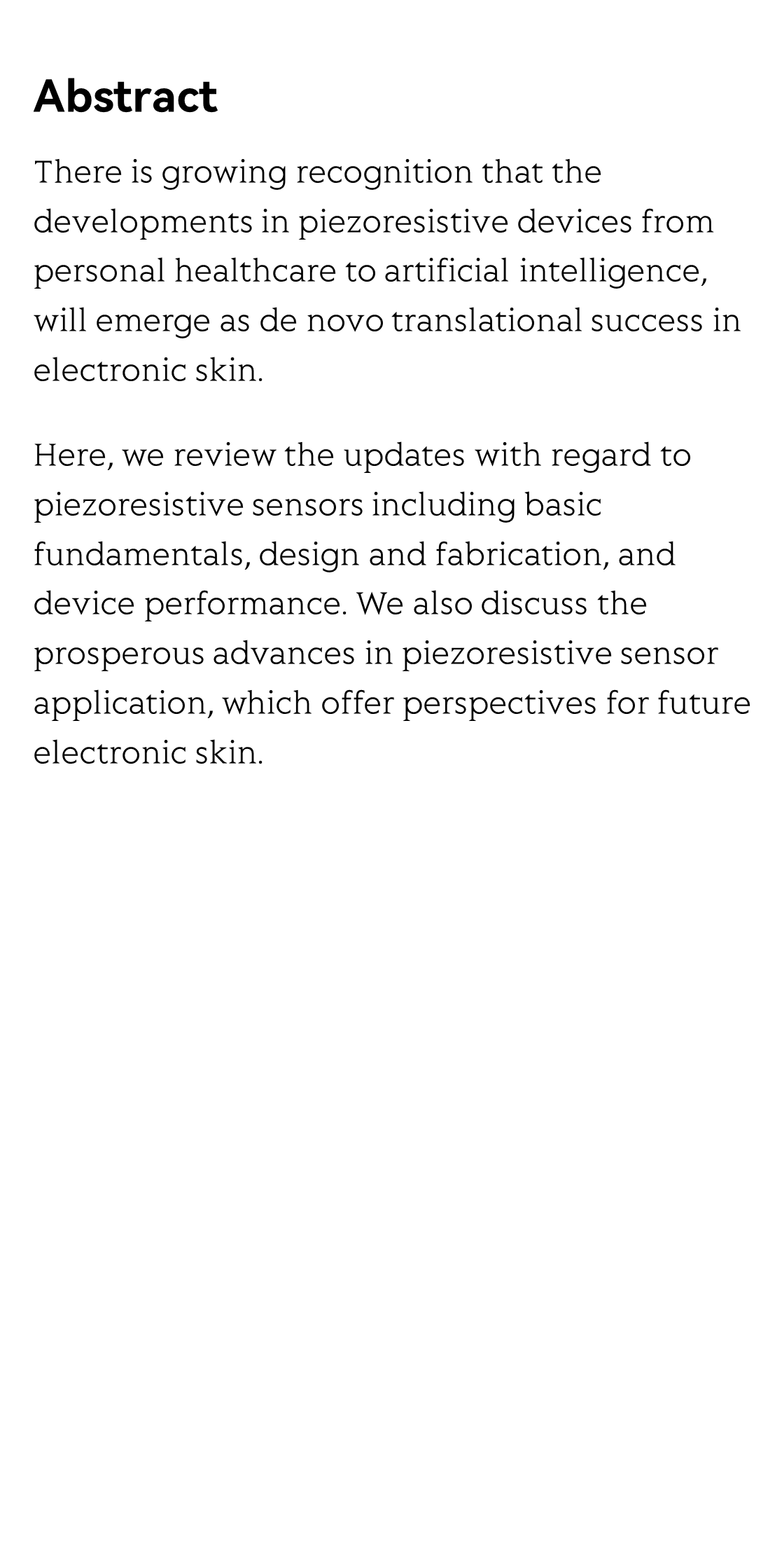 Piezoresistive design for electronic skin: from fundamental to emerging applications_2