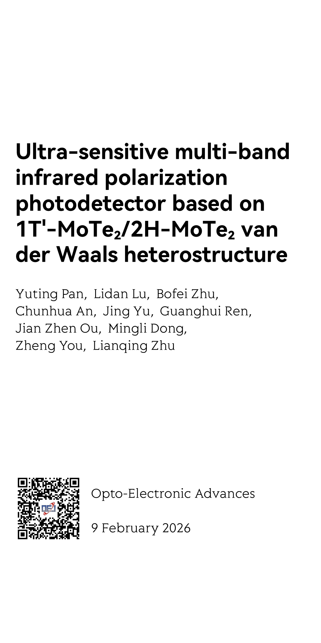 Ultra-sensitive multi-band infrared polarization photodetector based on 1T'-MoTe₂/2H-MoTe₂ van der Waals heterostructure_1