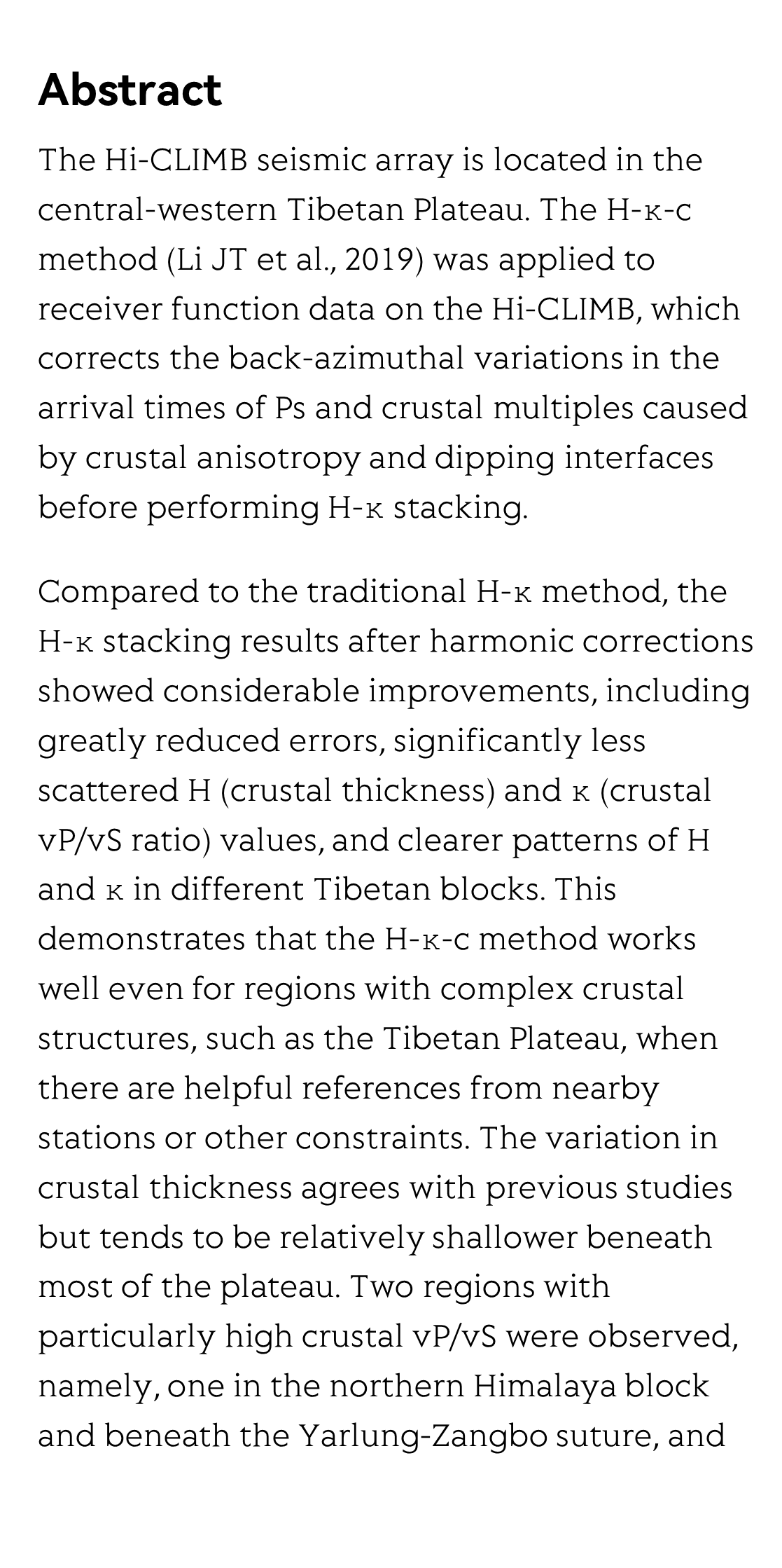 Crustal structure beneath the Hi-CLIMB seismic array in the central-western Tibetan Plateau from the improved H-κ-c method_2