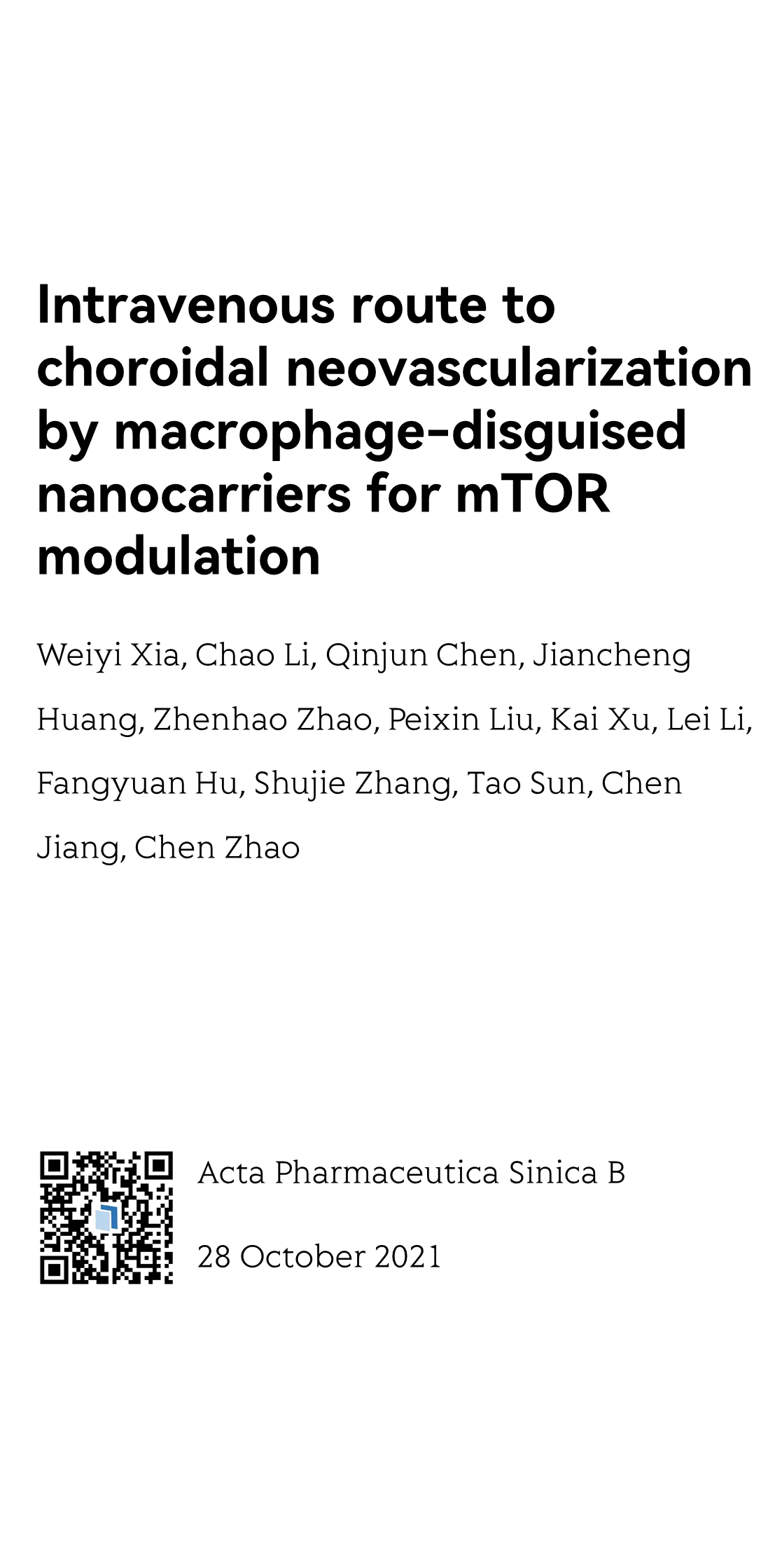 Intravenous route to choroidal neovascularization by macrophage-disguised nanocarriers for mTOR modulation_1