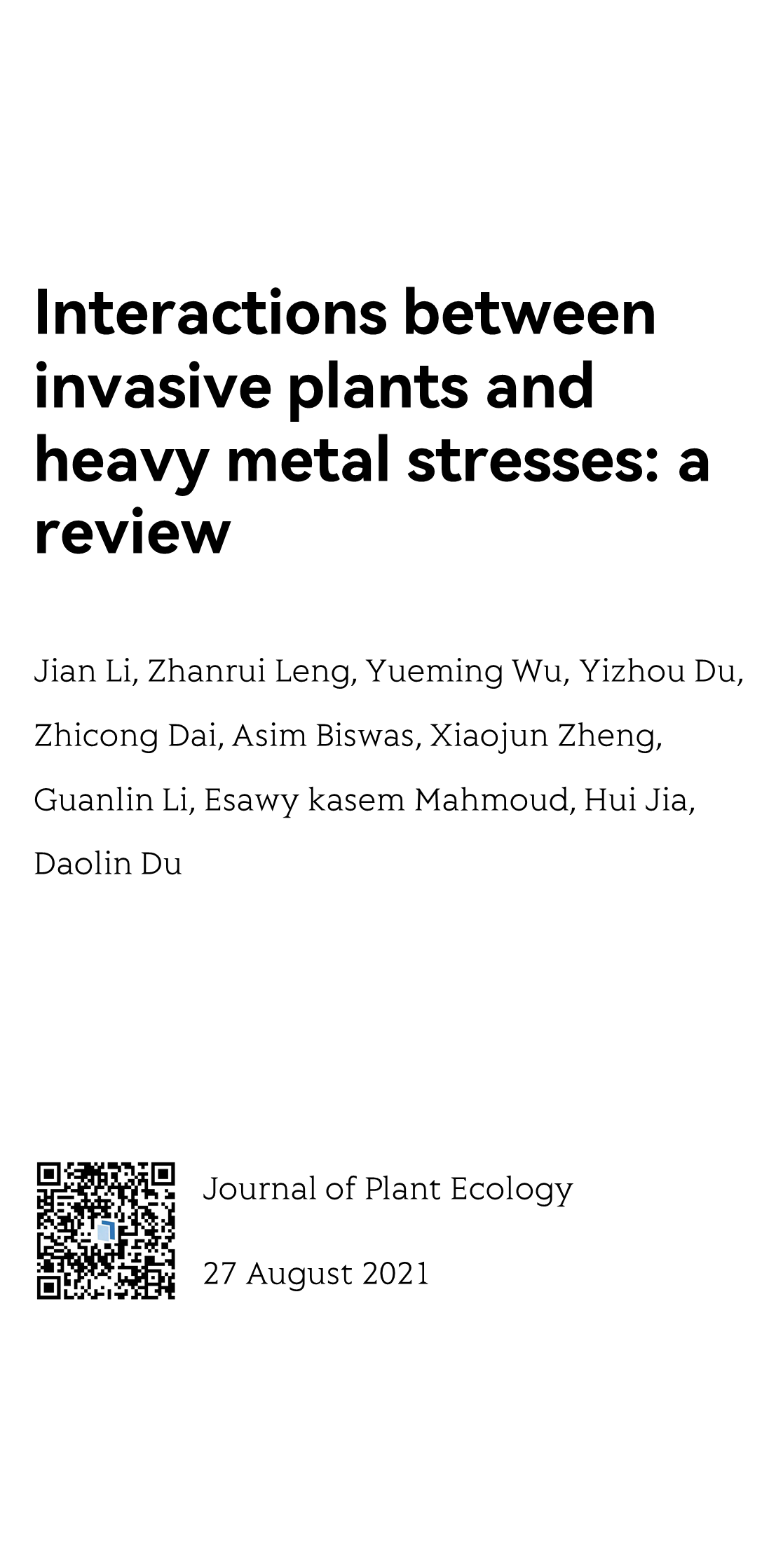 Interactions between invasive plants and heavy metal stresses: a review_1