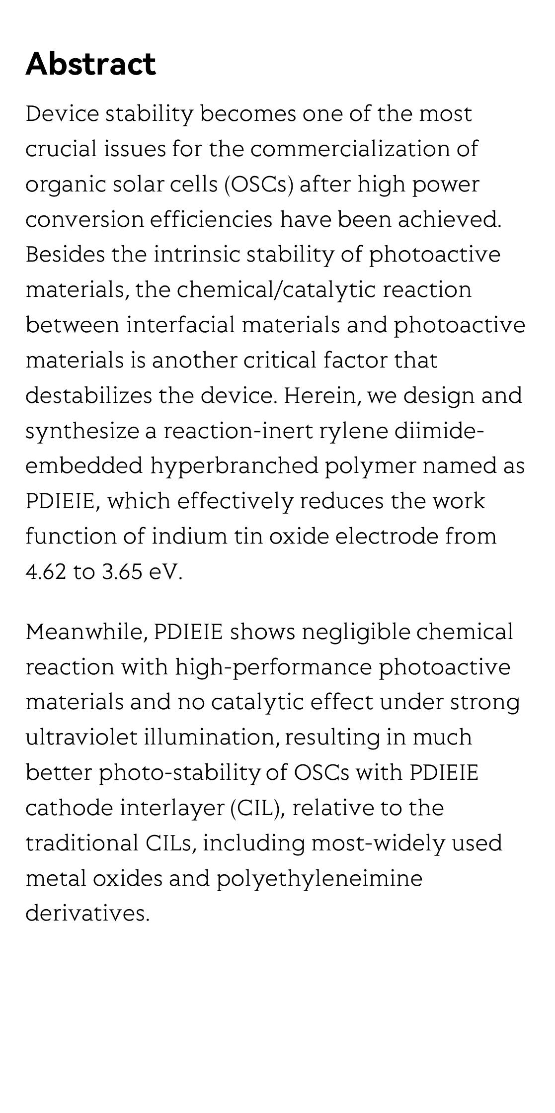 Intrinsically inert hyperbranched interlayer for enhanced stability of organic solar cells_2