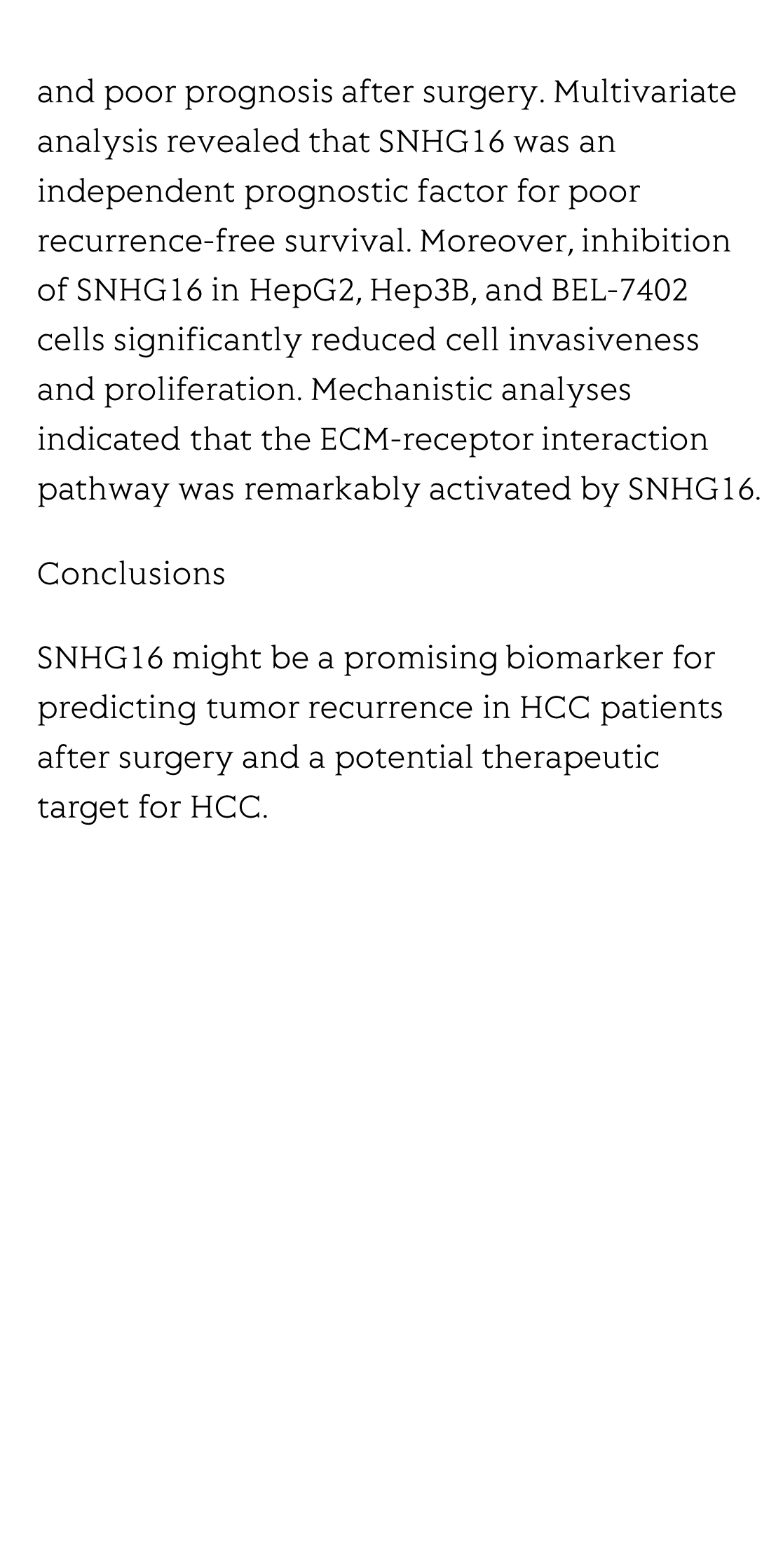 SNHG16 promotes hepatocellular carcinoma development via activating ECM receptor interaction pathway_3