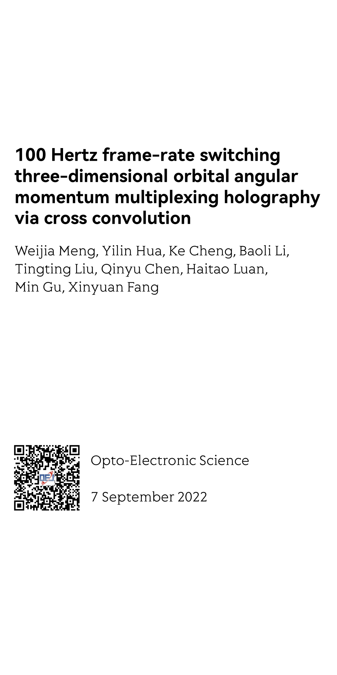 100 Hertz frame-rate switching three-dimensional orbital angular momentum multiplexing holography via cross convolution_1