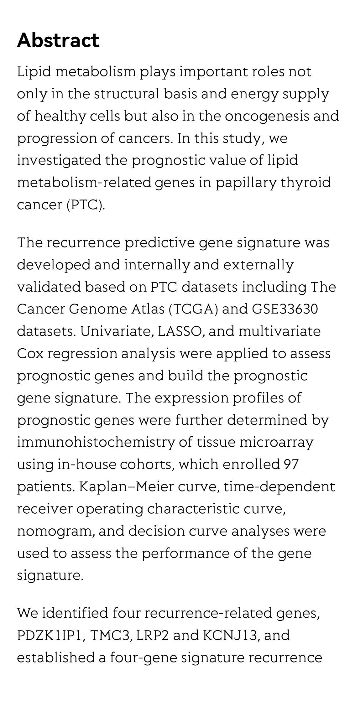 Identification of lipid metabolism-related genes as prognostic indicators in papillary thyroid cancer_2