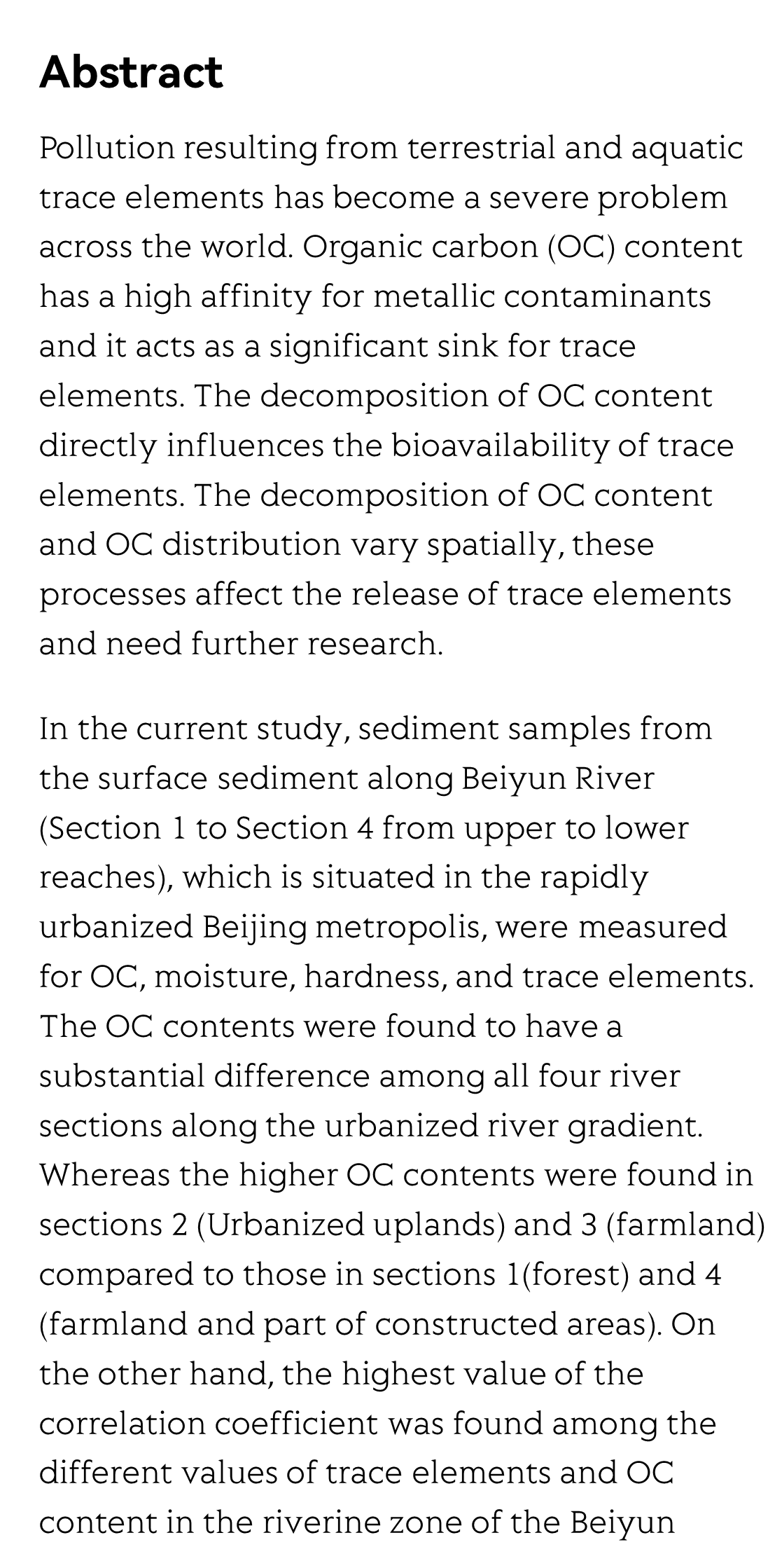 Spatial distribution of trace elements associated with organic carbon along the Beiyun River basin, Beijing, China_2