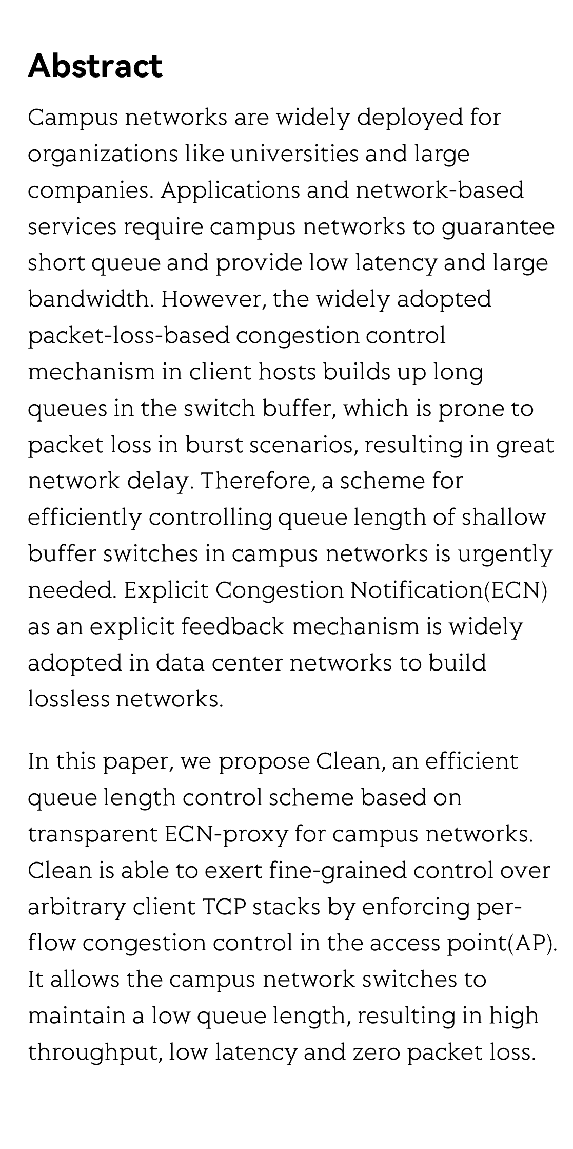 Clean: Minimize Switch Queue Length via Transparent ECN-proxy in Campus Networks_2