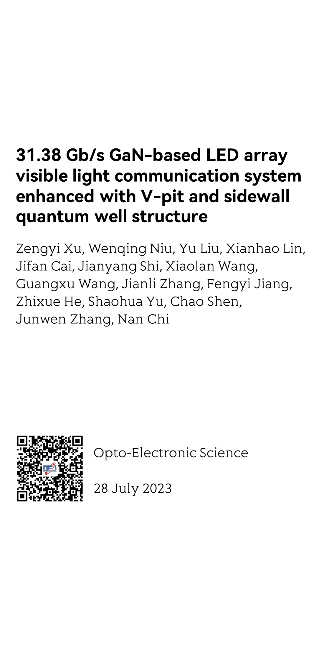 31.38 Gb/s GaN-based LED array visible light communication system enhanced with V-pit and sidewall quantum well structure_1