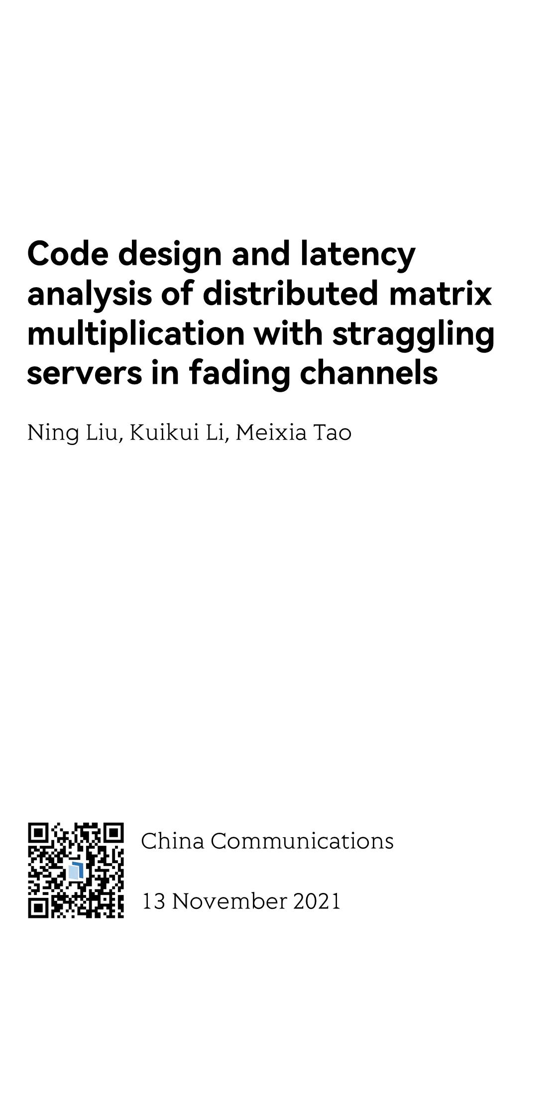 Code design and latency analysis of distributed matrix multiplication with straggling servers in fading channels_1