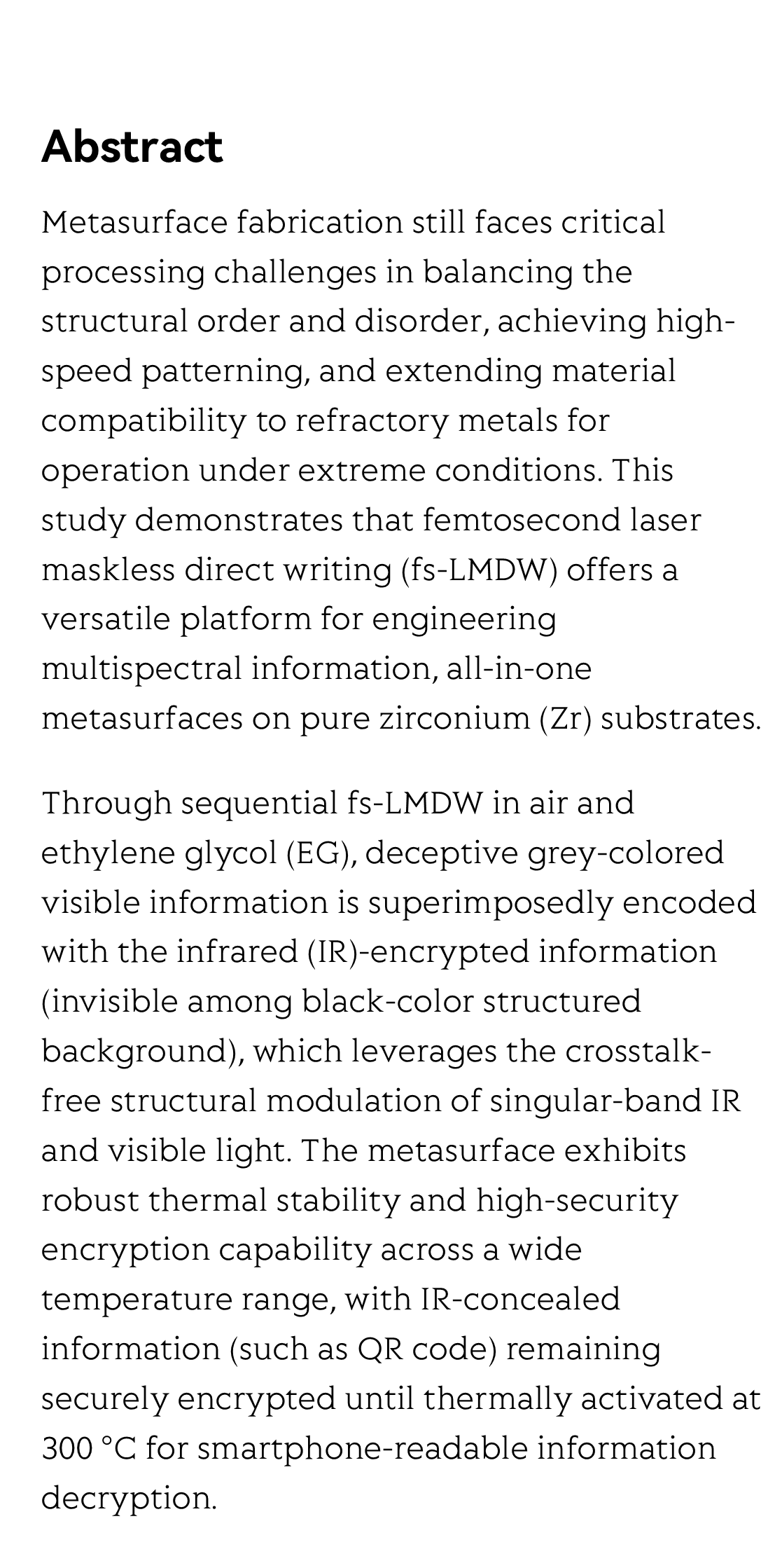 Femtosecond laser maskless direct writing of dual-band crosstalk-free information for all-in-one high-security encryption metasurface_2