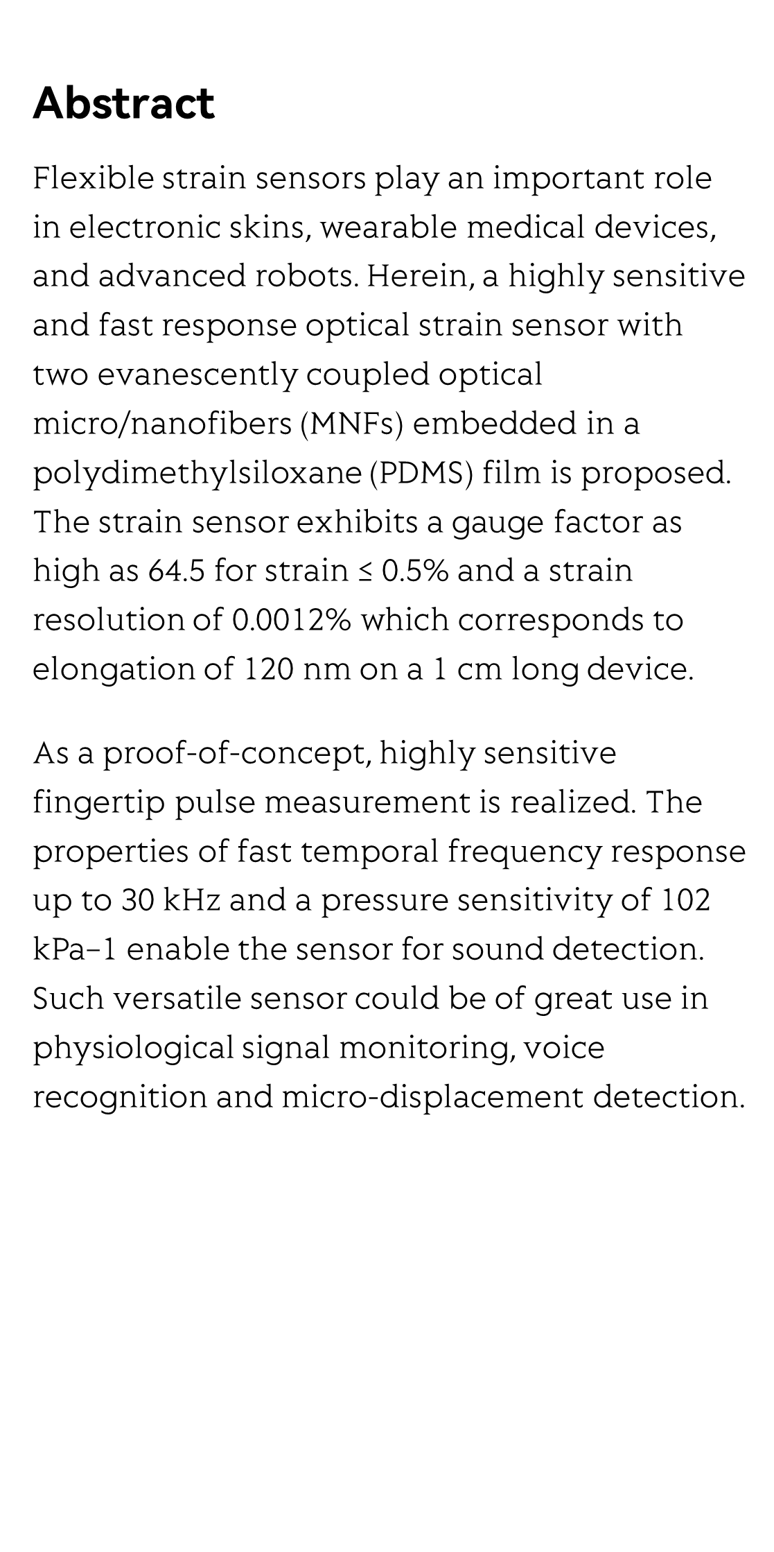 Highly sensitive and fast response strain sensor based on evanescently coupled micro/nanofibers_2