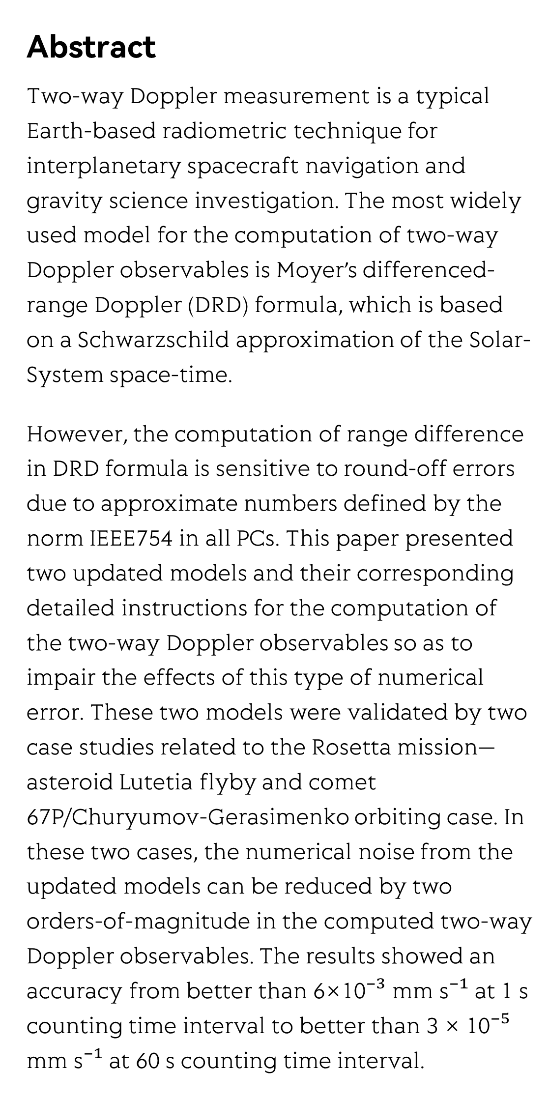 Reducing loss of significance in the computation of Earth-based two-way Doppler observables for small body missions_2
