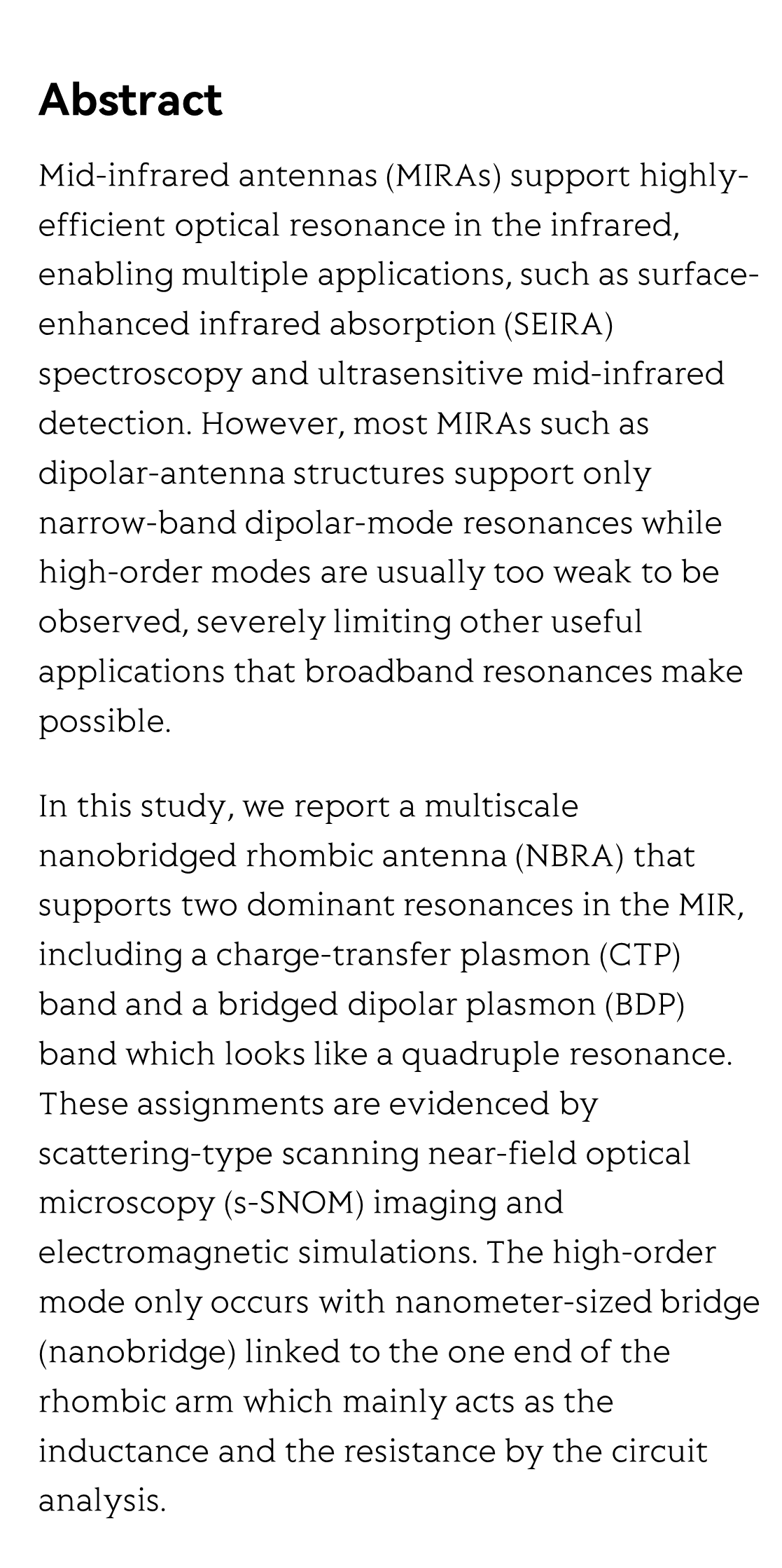Nanobridged rhombic antennas supporting both dipolar and high-order plasmonic modes with spatially superimposed hotspots in the mid-infrared_2