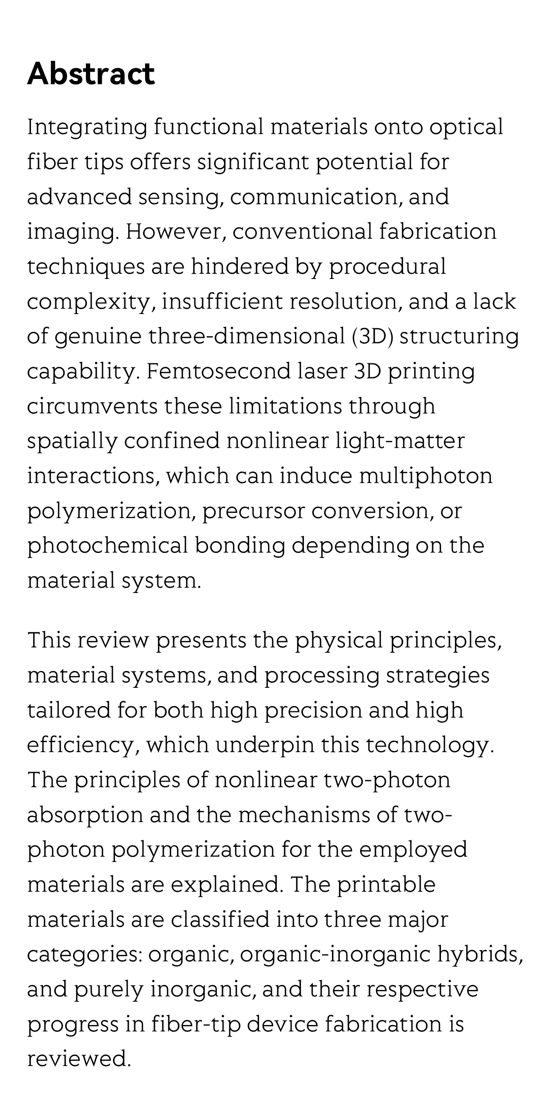 Recent advances in fiber-tip integration based on femtosecond laser 3D printing_2
