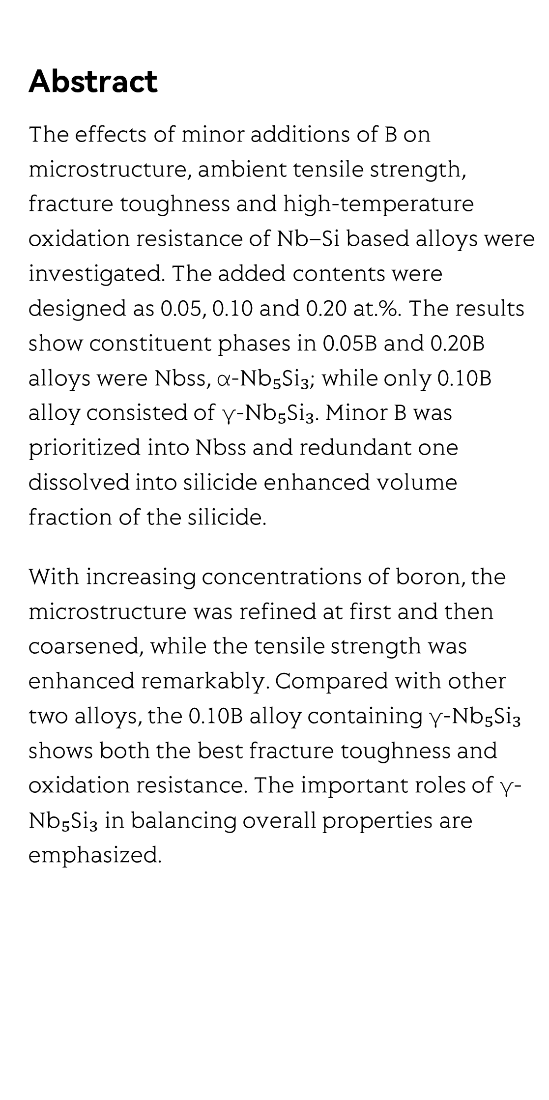 Effects of minor B additions on tensile strength, fracture toughness and oxidation resistance of Nb–Si based alloys_2