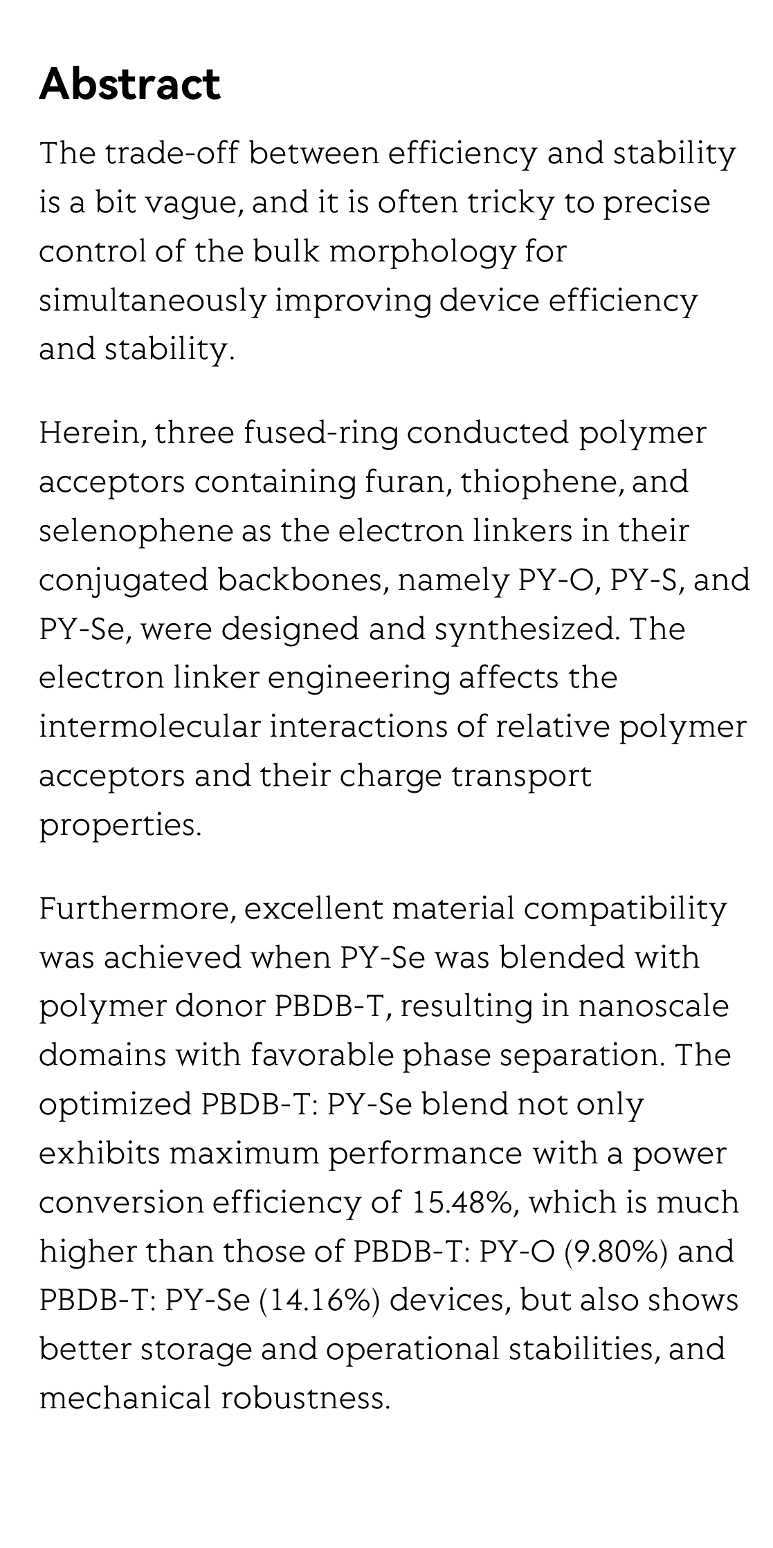 Tailoring polymer acceptors by electron linkers for achieving efficient and stable all-polymer solar cells_2