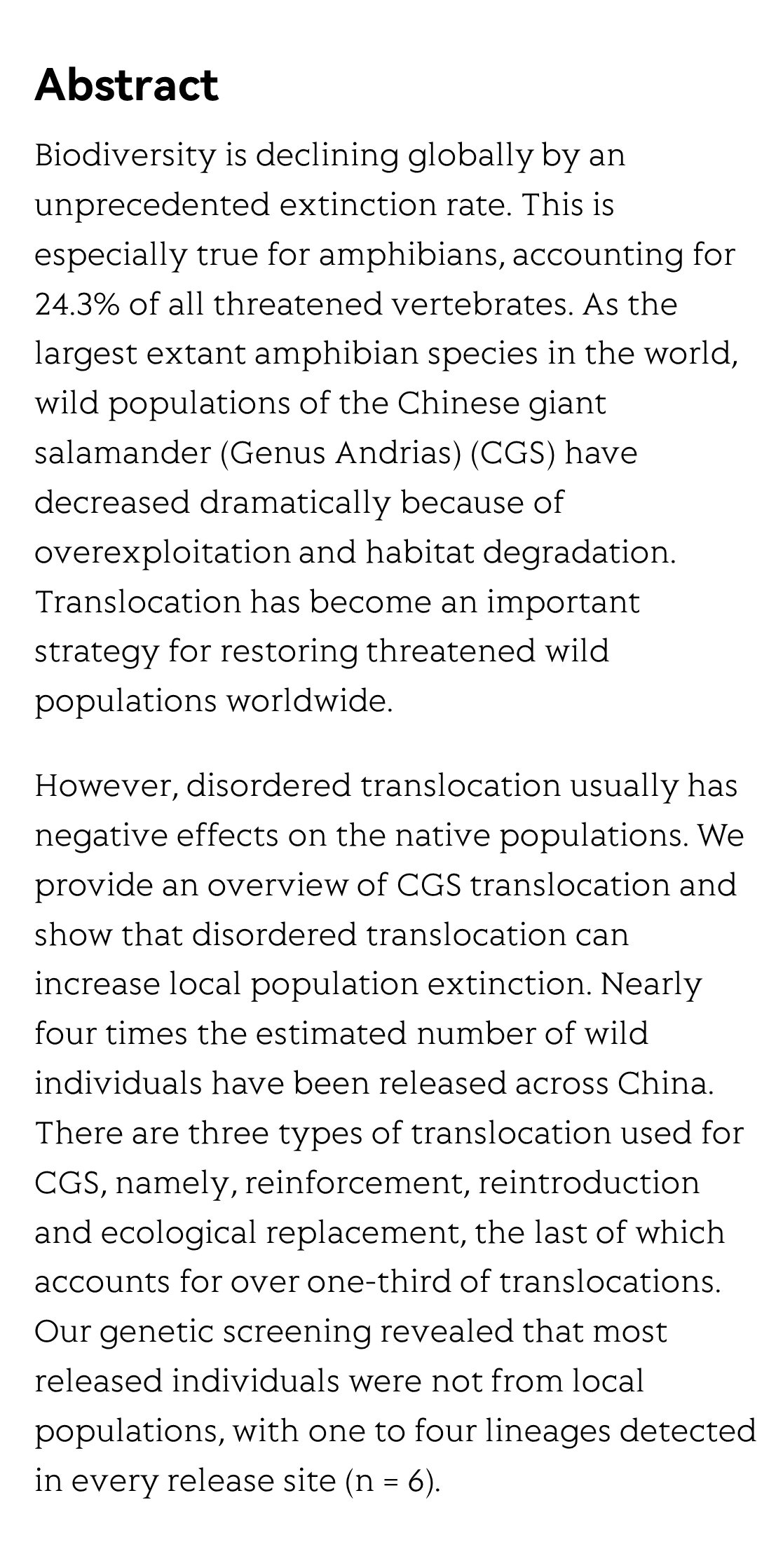 Disordered Translocation is Hastening Local Extinction of the Chinese Giant Salamander_2