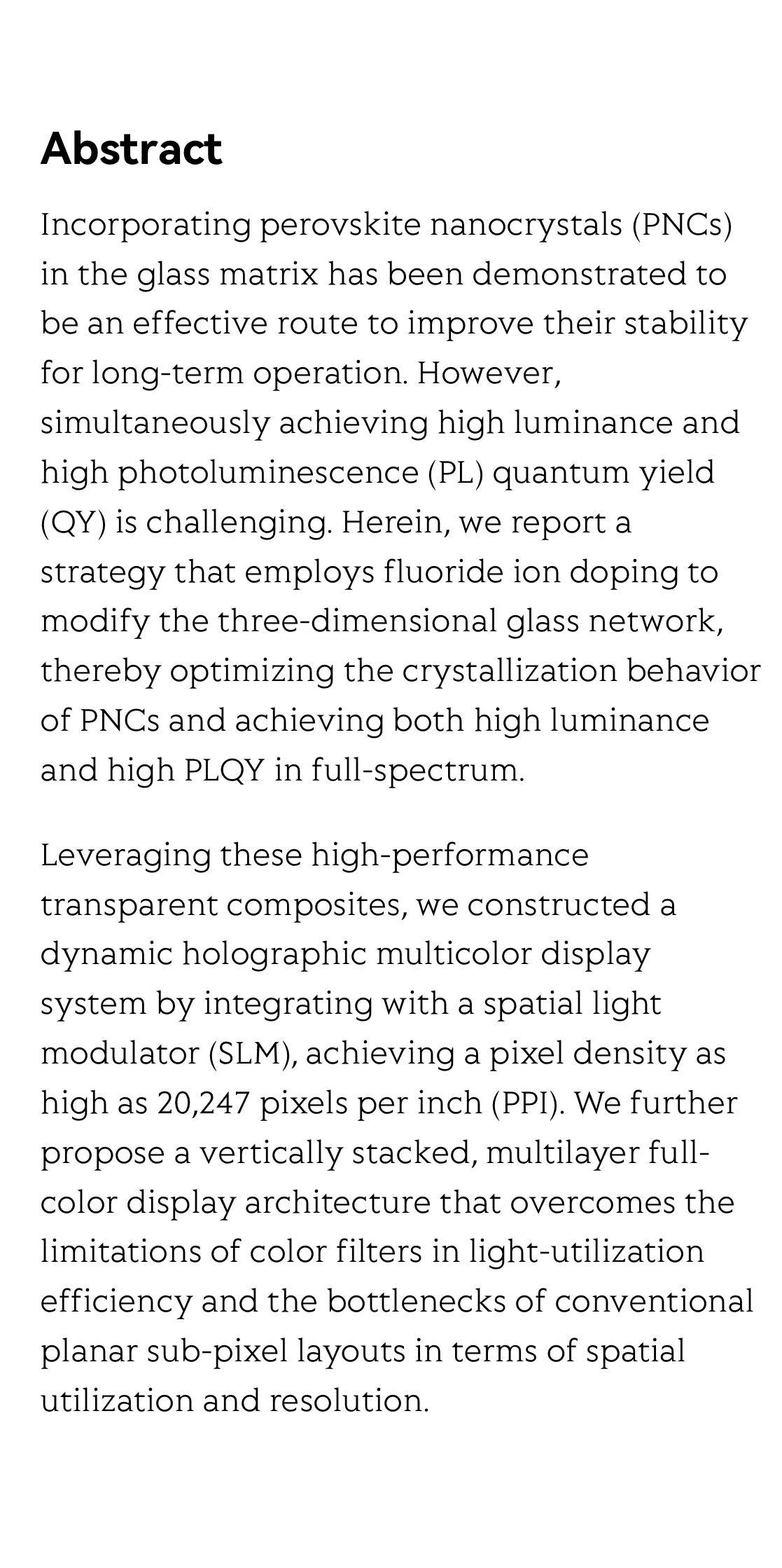 Perovskite nanocrystals in glass for high efficiency and ultra-high resolution dynamic holographic multicolor display_2