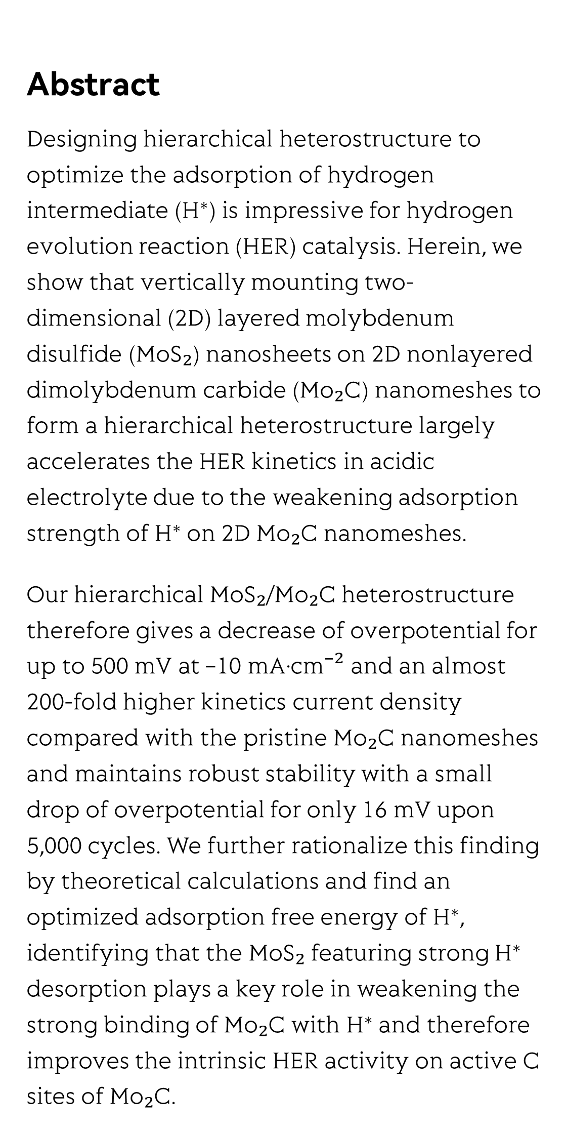 Vertically mounting molybdenum disulfide nanosheets on dimolybdenum carbide nanomeshes enables efficient hydrogen evolution_2