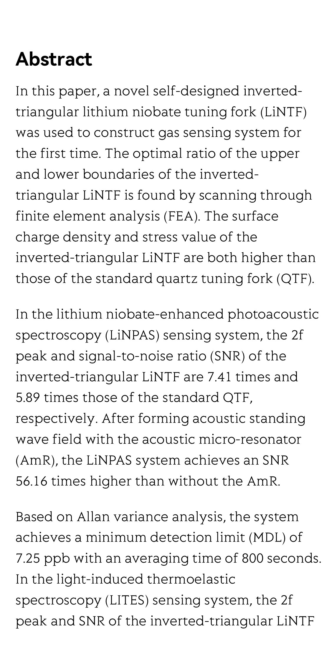 Photoacoustic spectroscopy and light-induced thermoelastic spectroscopy based on inverted-triangular lithium niobate tuning fork_2