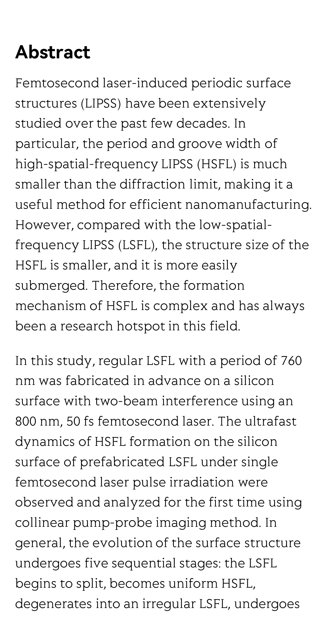 Ultrafast dynamics of femtosecond laser-induced high spatial frequency periodic structures on silicon surfaces_2