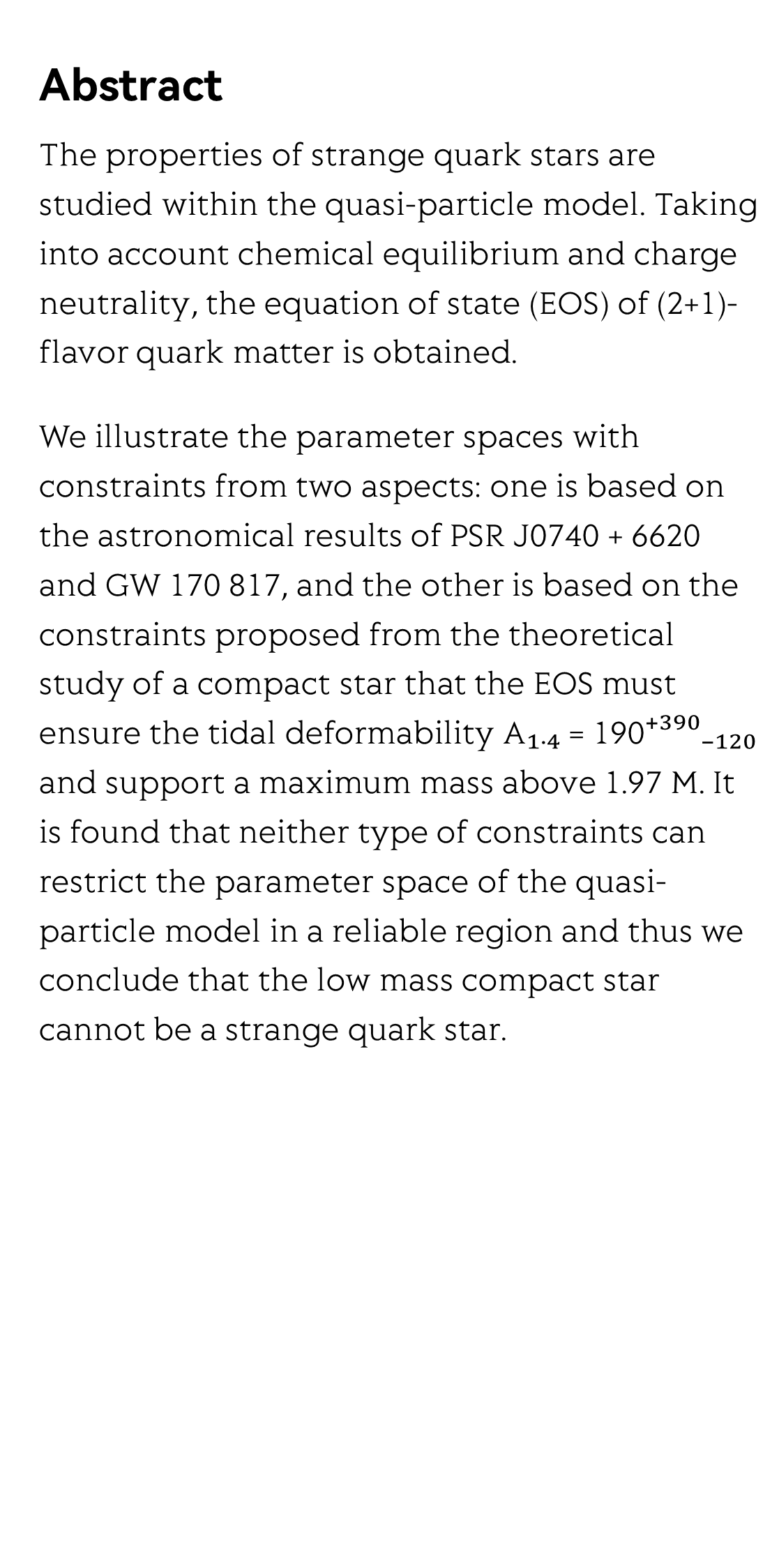 Strange quark star and the parameter space of the quasi-particle model_2