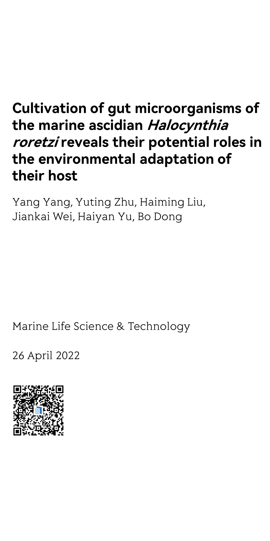 Cultivation of gut microorganisms of the marine ascidian Halocynthia roretzi reveals their potential roles in the environmental adaptation of their host_1