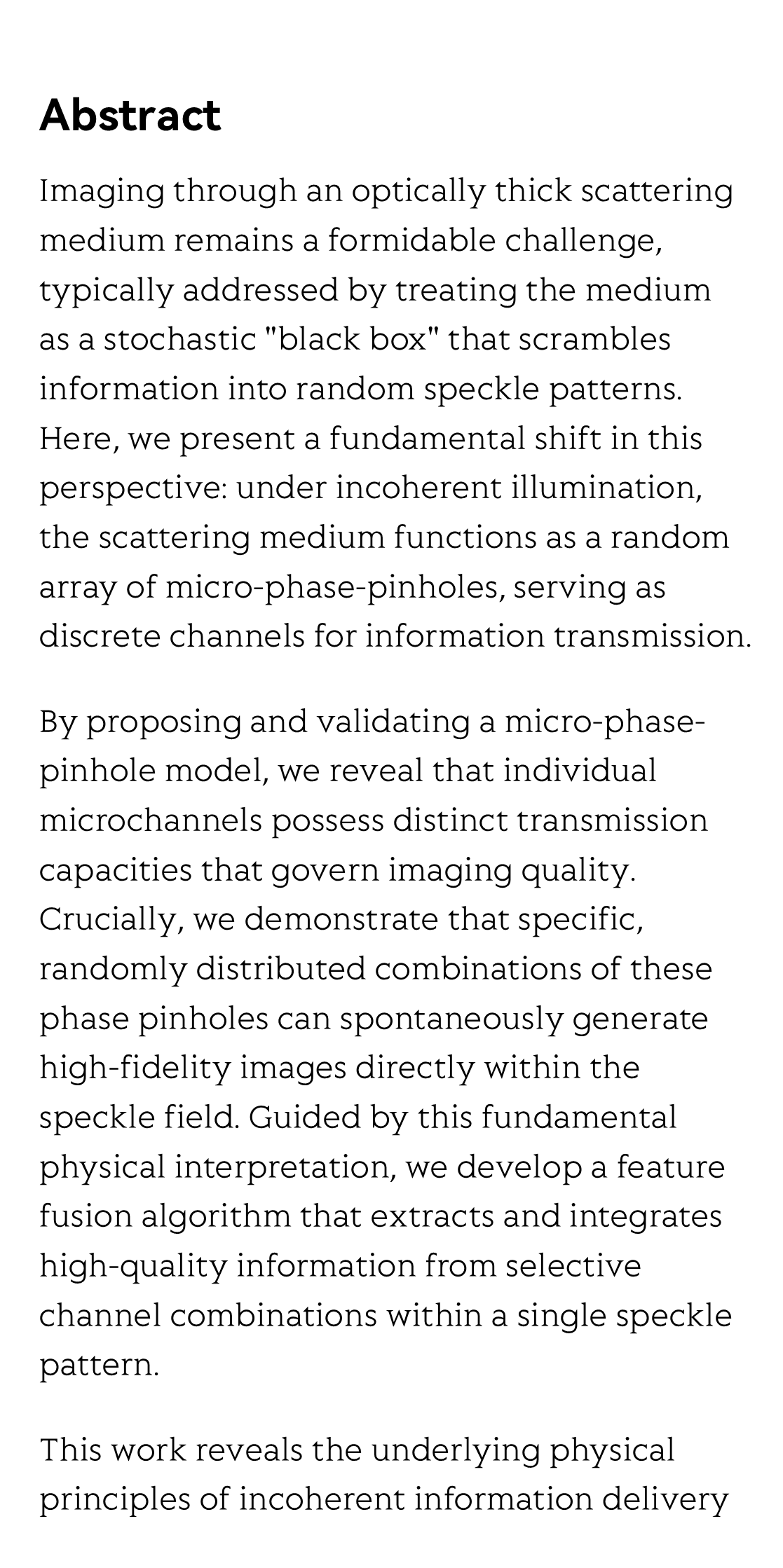 Scattering media as random micro-phase-pinhole arrays for incoherent information transmission_2