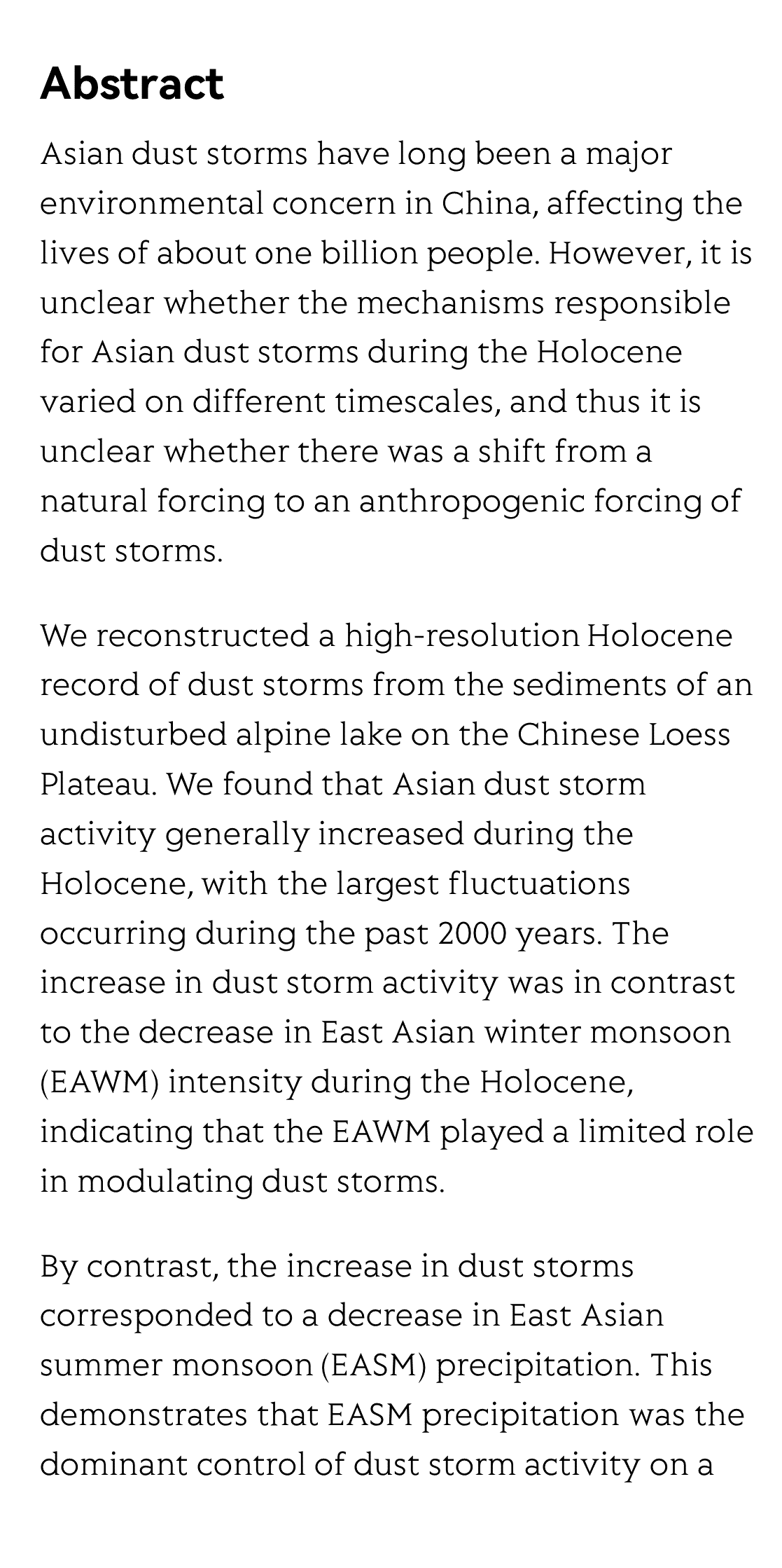 Holocene dust storm variations over northern china: transition from a natural forcing to an anthropogenic forcing_2