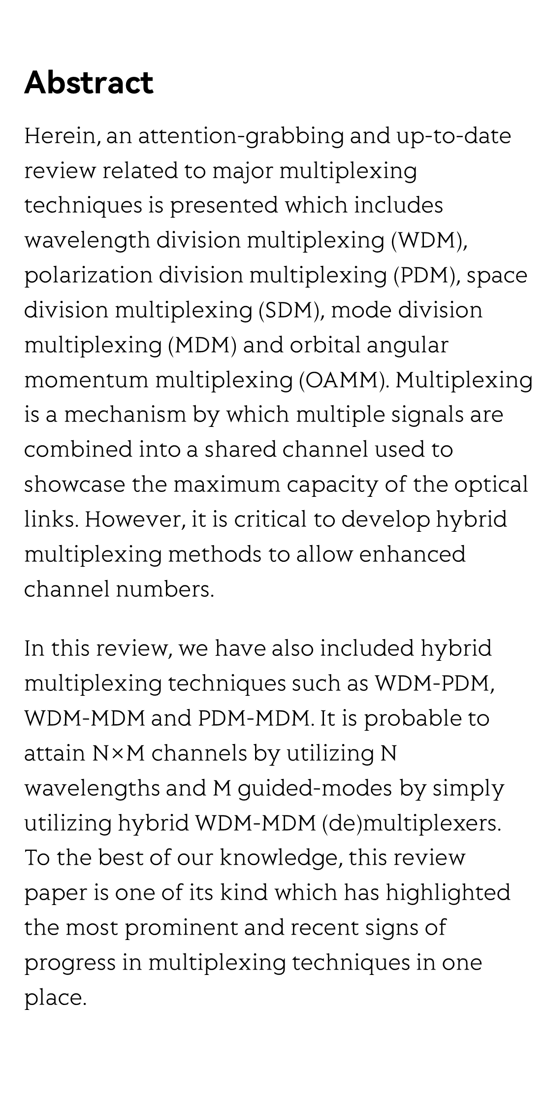 Optical multiplexing techniques and their marriage for on-chip and optical fiber communication: a review_2