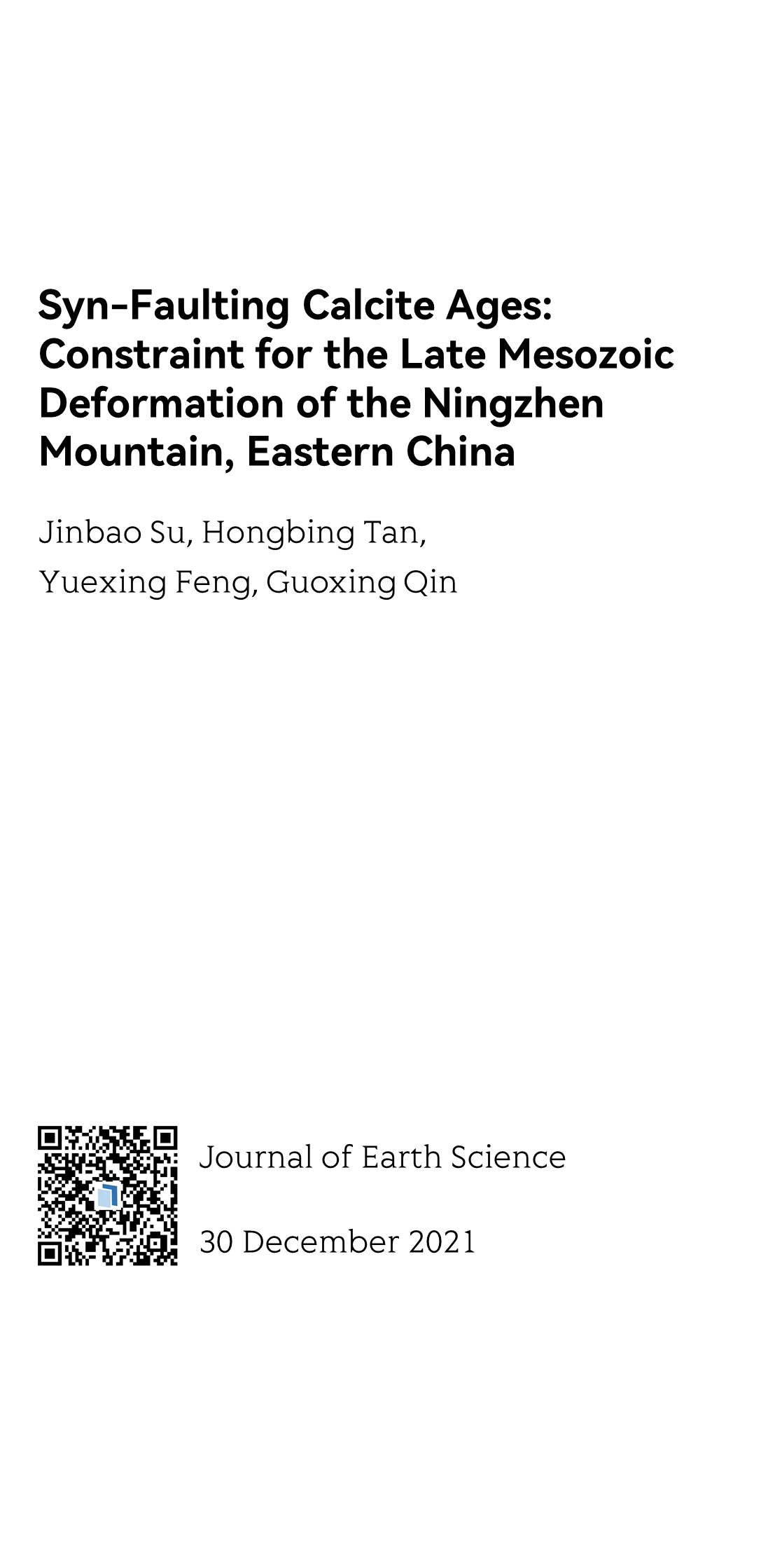 Syn-Faulting Calcite Ages: Constraint for the Late Mesozoic Deformation of the Ningzhen Mountain, Eastern China_1