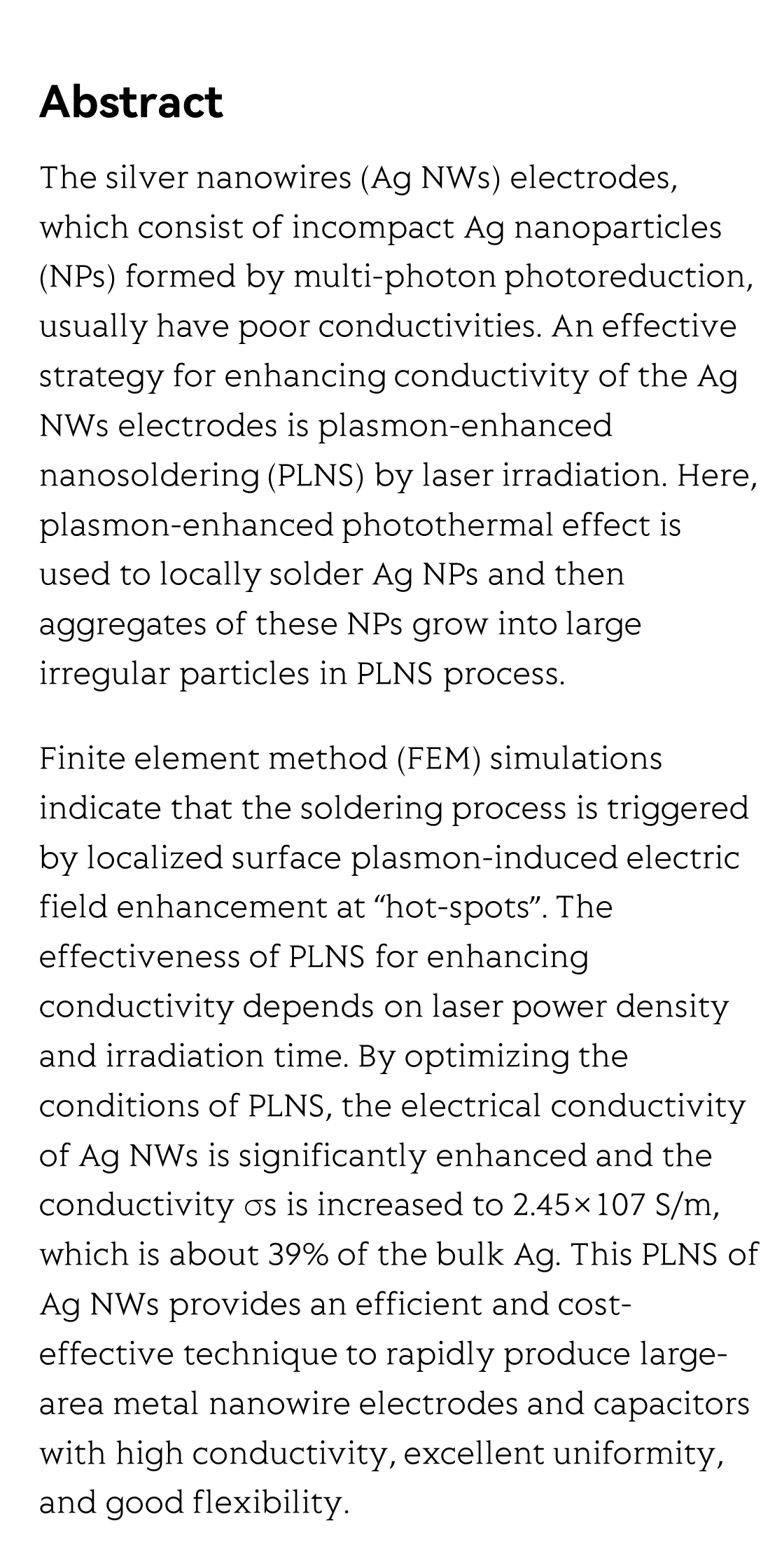 Plasmon-enhanced nanosoldering of silver nanoparticles for high-conductive nanowires electrodes_2