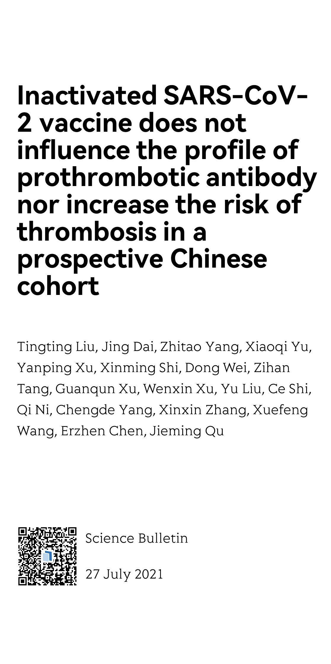 Inactivated SARS-CoV-2 vaccine does not influence the profile of prothrombotic antibody nor increase the risk of thrombosis in a prospective Chinese cohort_1