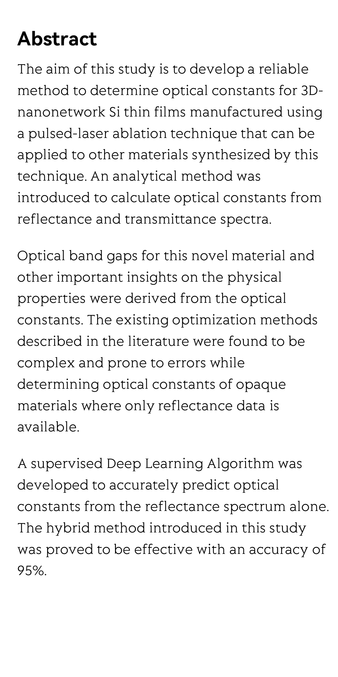 Hybrid artificial neural networks and analytical model for prediction of optical constants and bandgap energy of 3D nanonetwork silicon structures_2