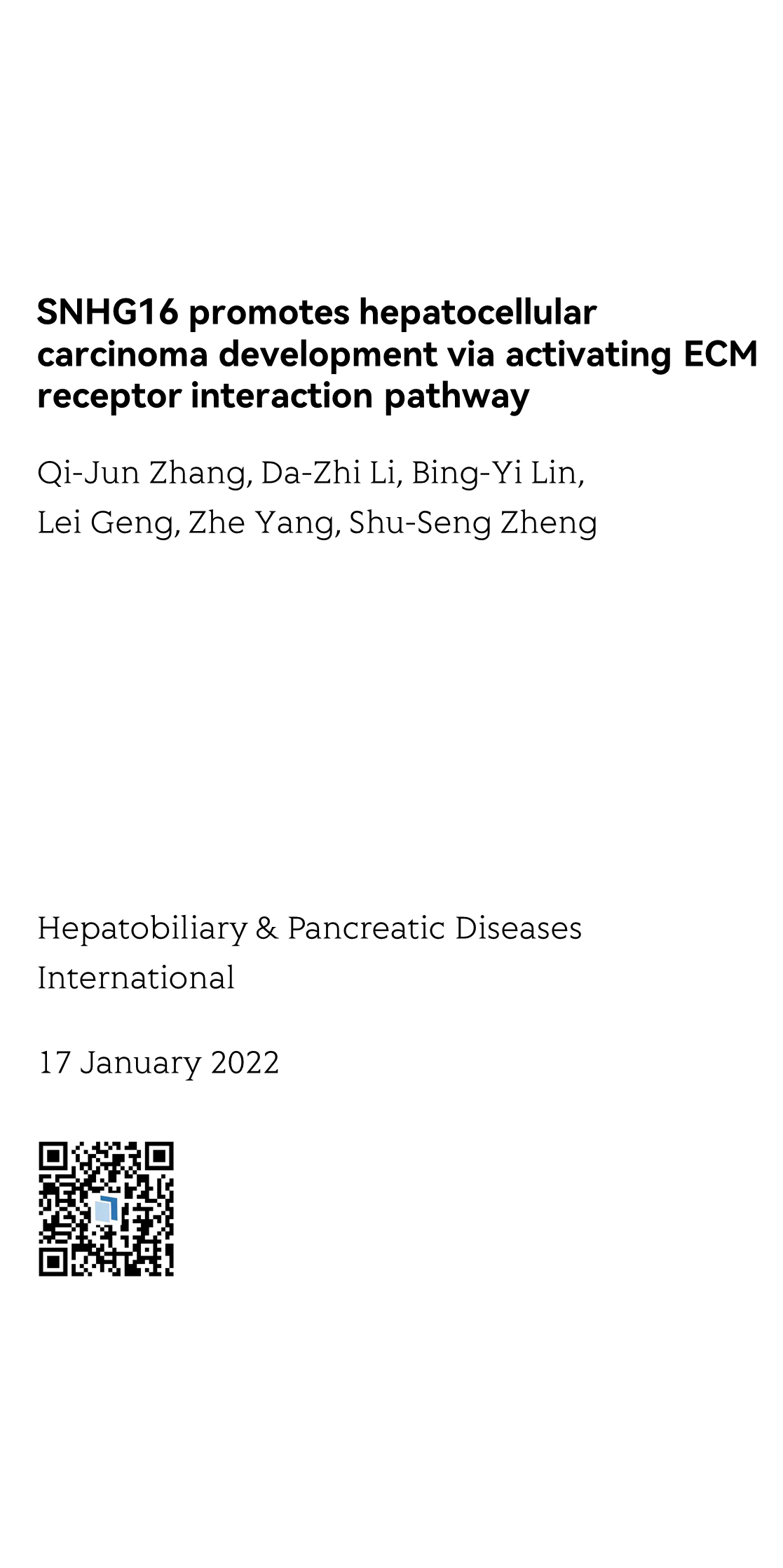 SNHG16 promotes hepatocellular carcinoma development via activating ECM receptor interaction pathway_1