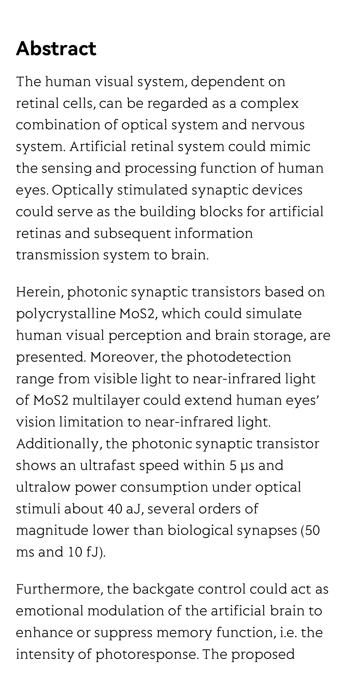 Photonic synapses with ultralow energy consumption for artificial visual perception and brain storage_2