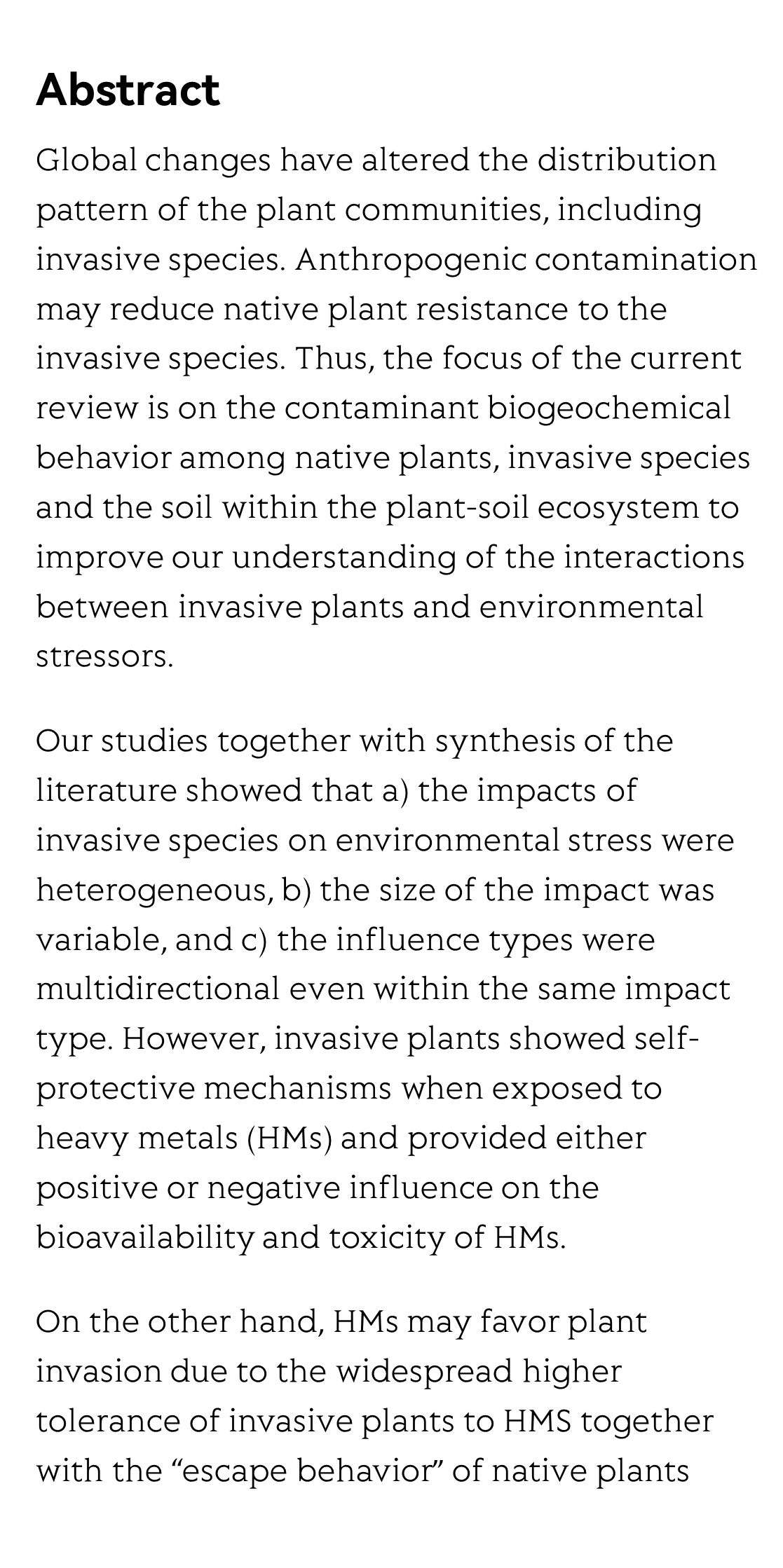 Interactions between invasive plants and heavy metal stresses: a review_2