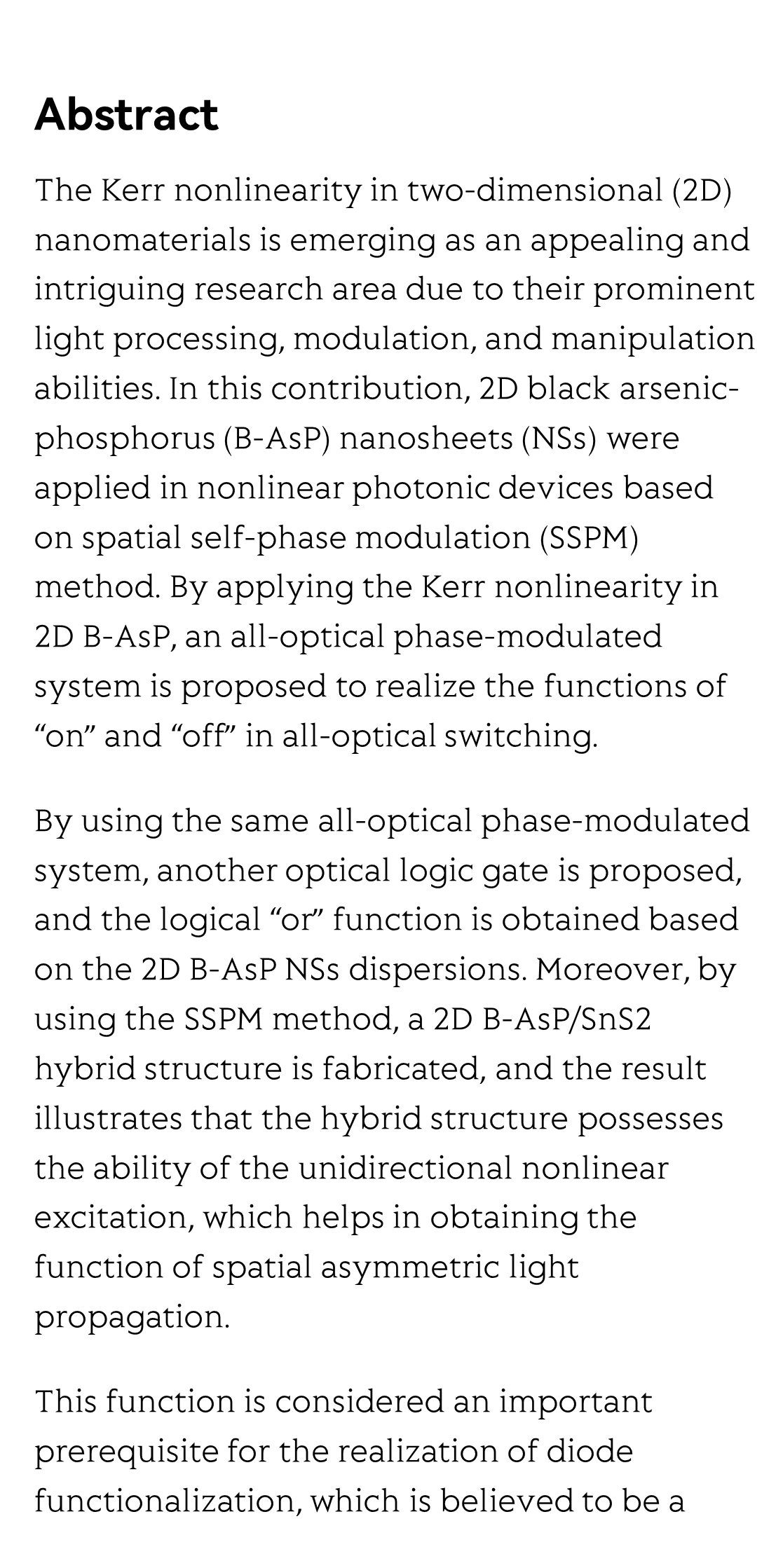 All-optical logic devices based on black arsenic–phosphorus with strong nonlinear optical response and high stability_2