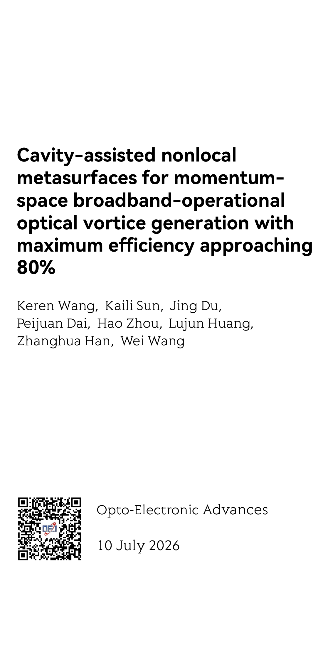 Cavity-assisted nonlocal metasurfaces for momentum-space broadband-operational optical vortice generation with maximum efficiency approaching 80%_1