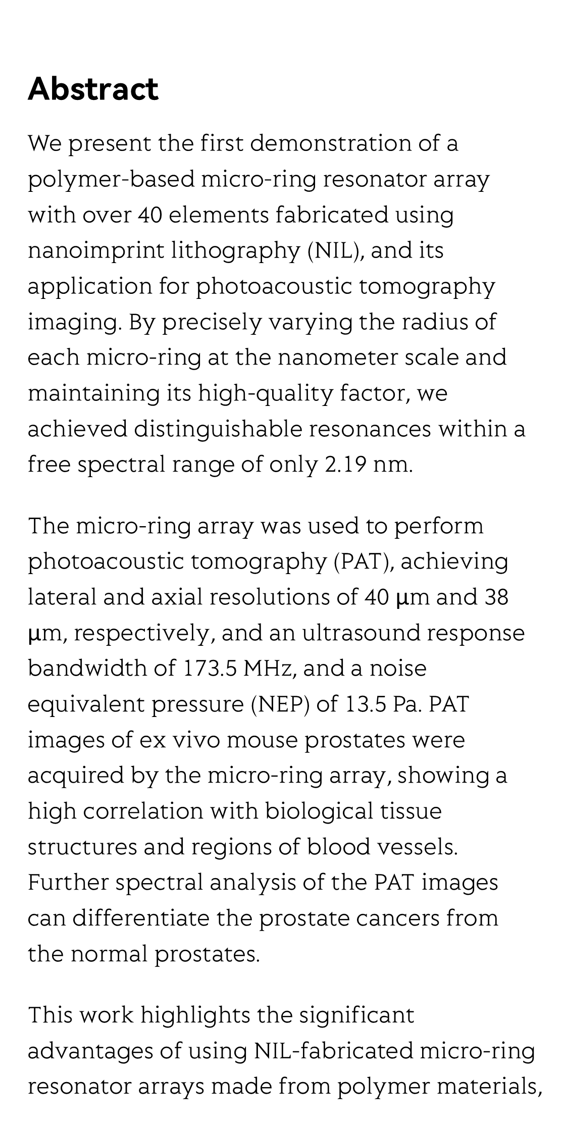 Imprinted high-Q polymer micro-ring resonator array for high-resolution photoacoustic tomography_2