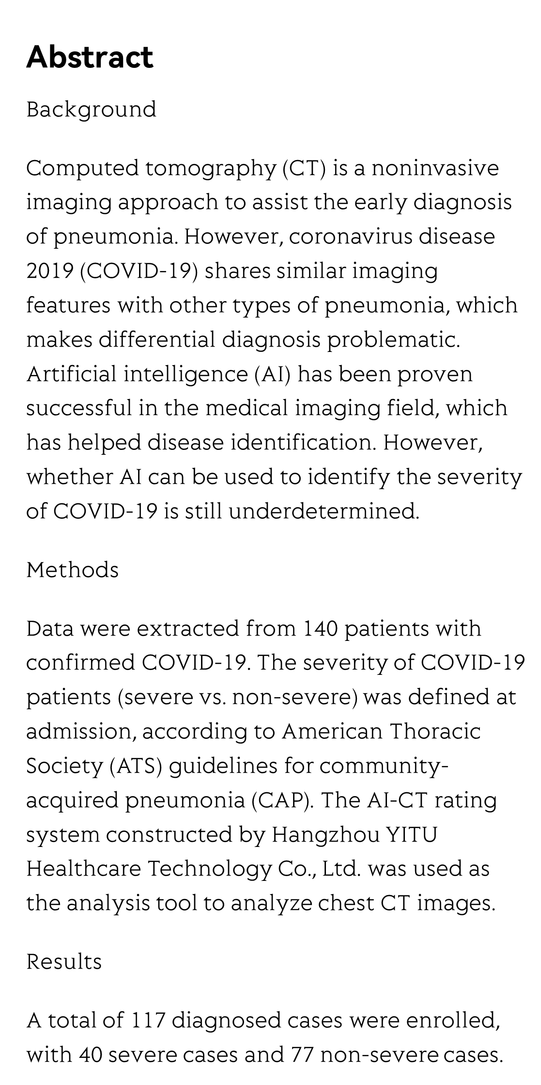 Artificial intelligence CT helps evaluate the severity of COVID-19 patients: A retrospective study_2