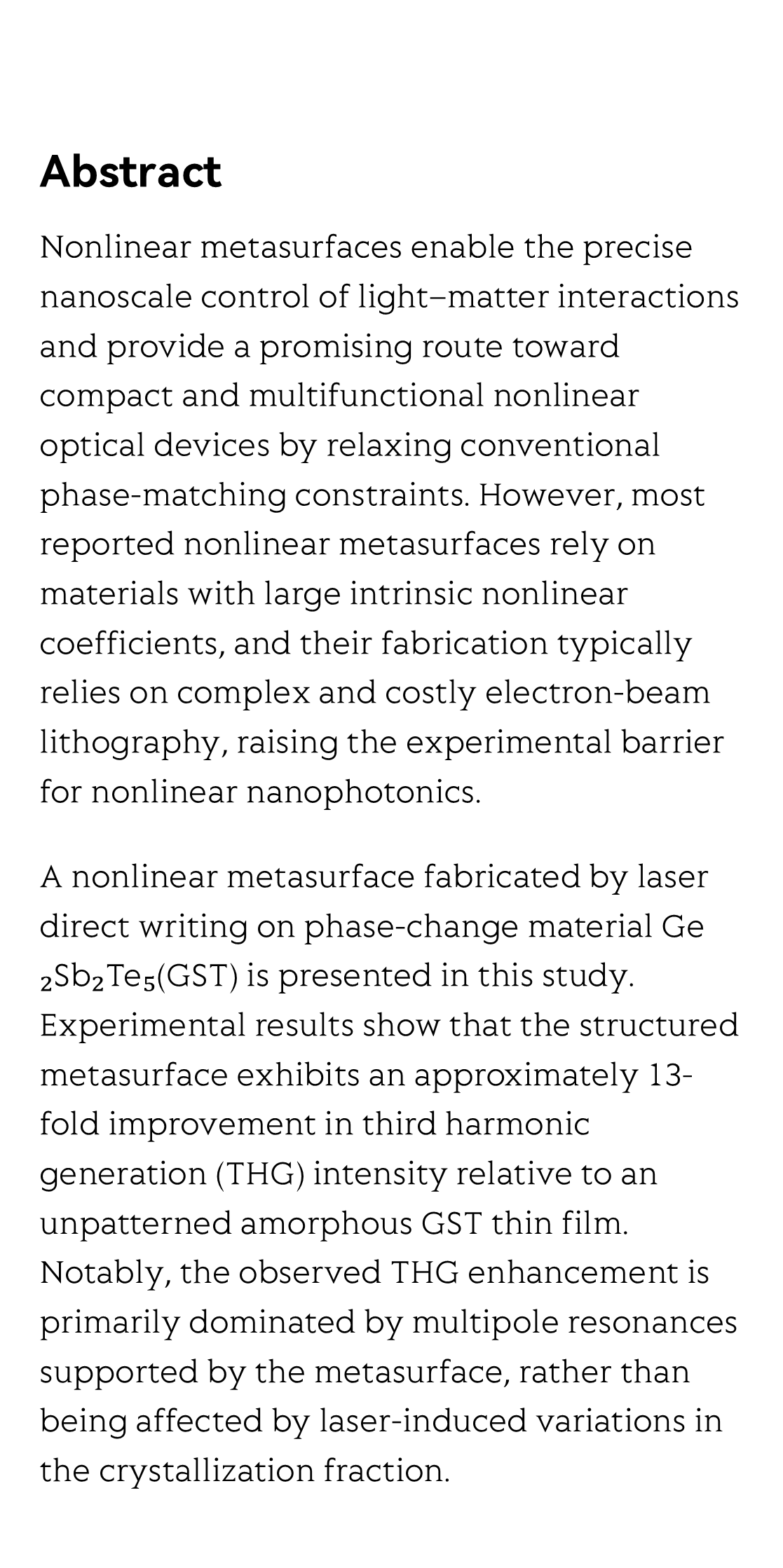 Laser direct writing of nonlinear metasurfaces on phase-change material Ge₂Sb₂Te₅ for enhanced third harmonic generation_2