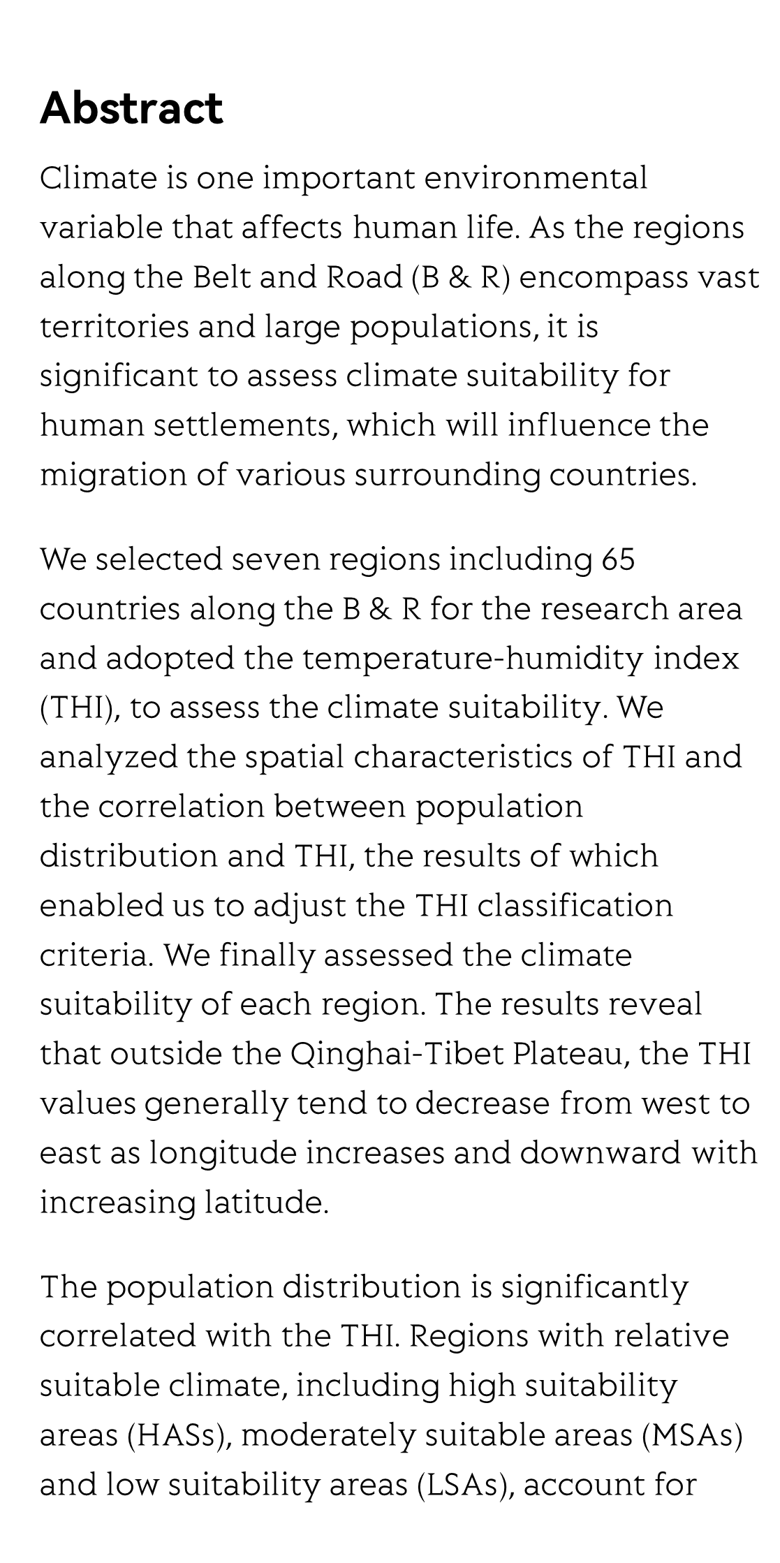 Climate Suitability Assessment of Human Settlements for Regions along the Belt and Road_2