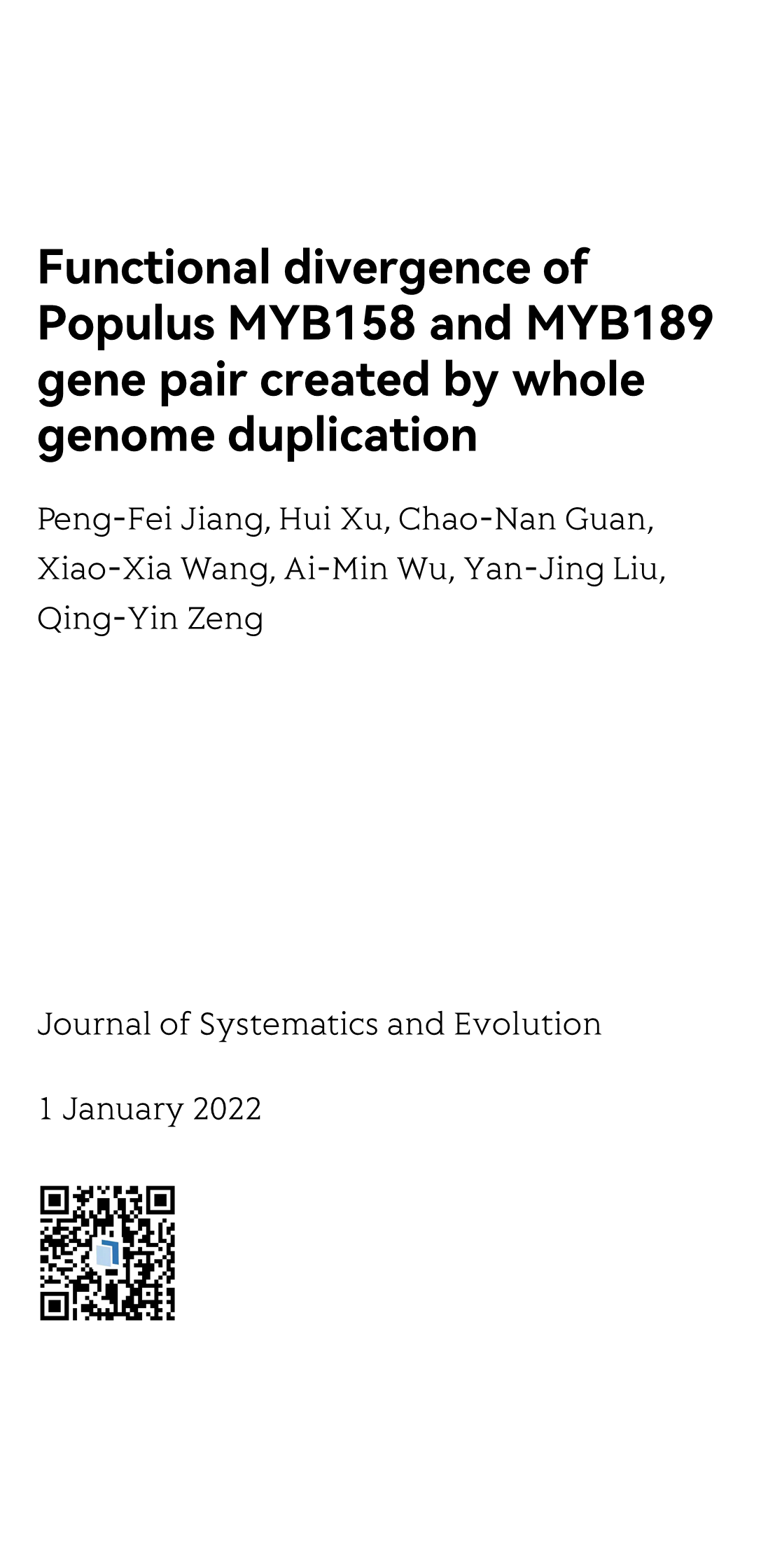 Functional divergence of Populus MYB158 and MYB189 gene pair created by whole genome duplication_1